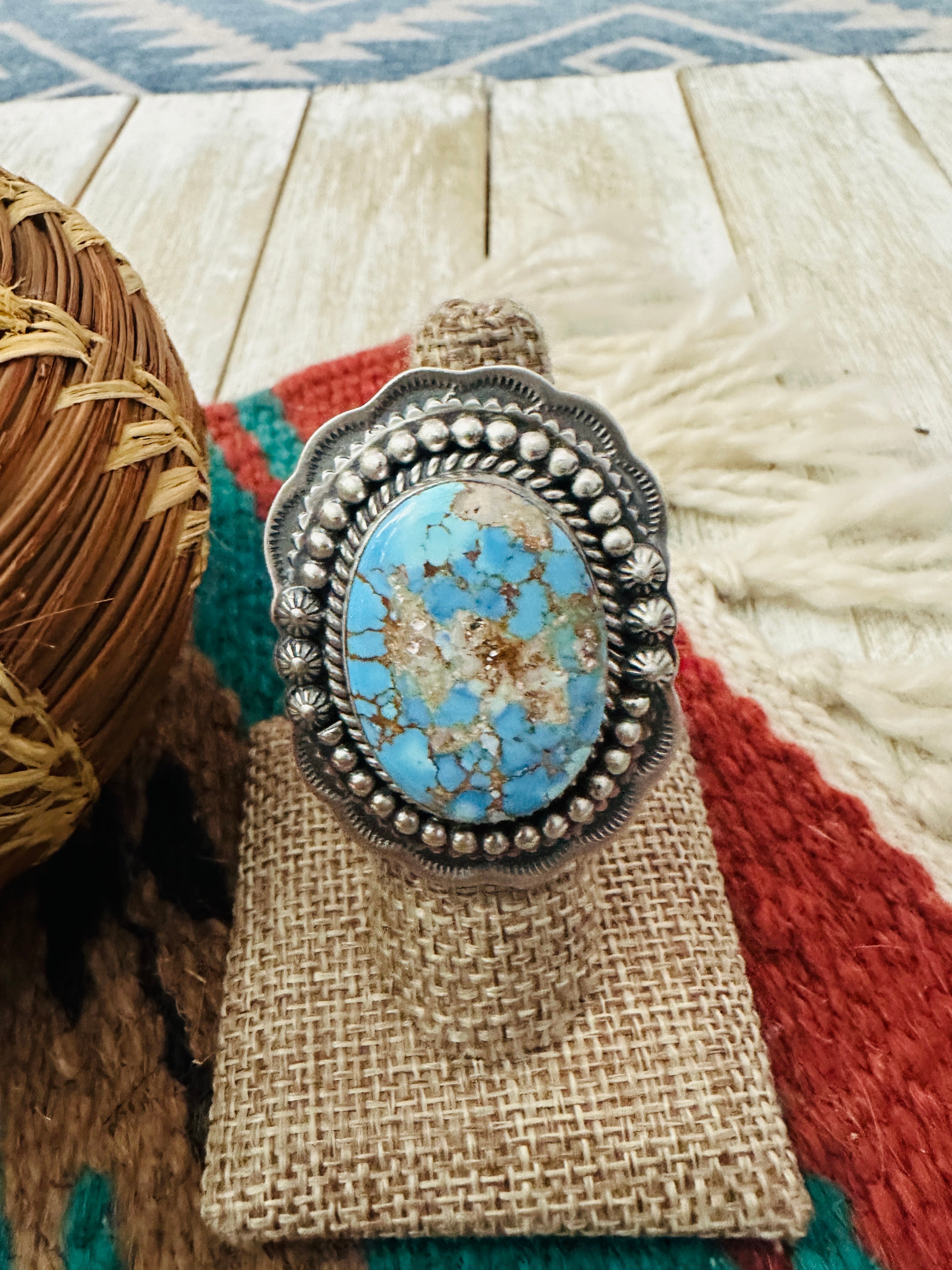Handcrafted Golden Hills Turquoise & Sterling Silver Adjustable Ring