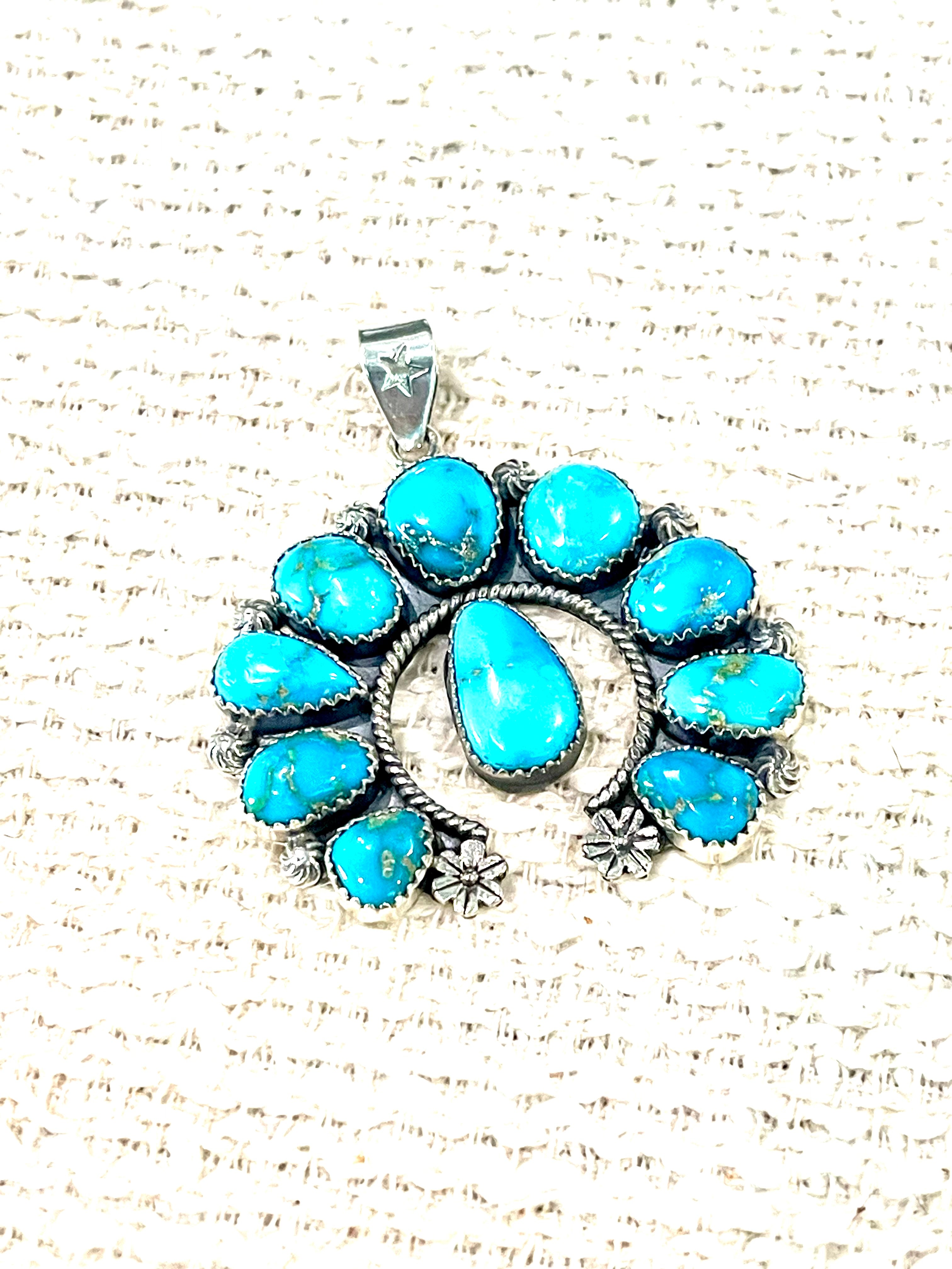 Handmade Sterling Silver & South Hill Sonoran Turquoise Naja Cluster Pendant