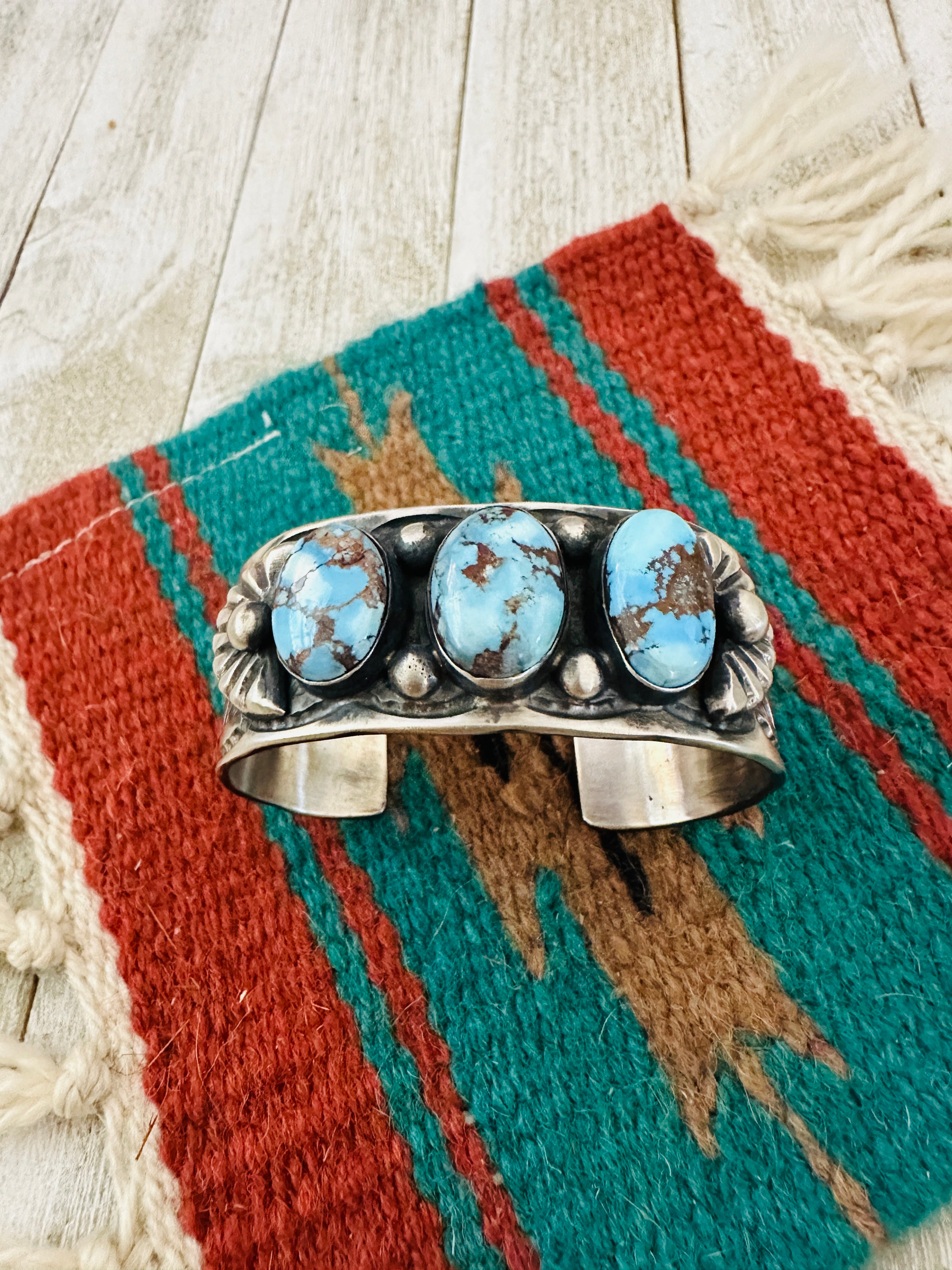 Handcrafted Sterling Silver & Golden Hills Turquoise Cuff Bracelet by Chimney Butte /
