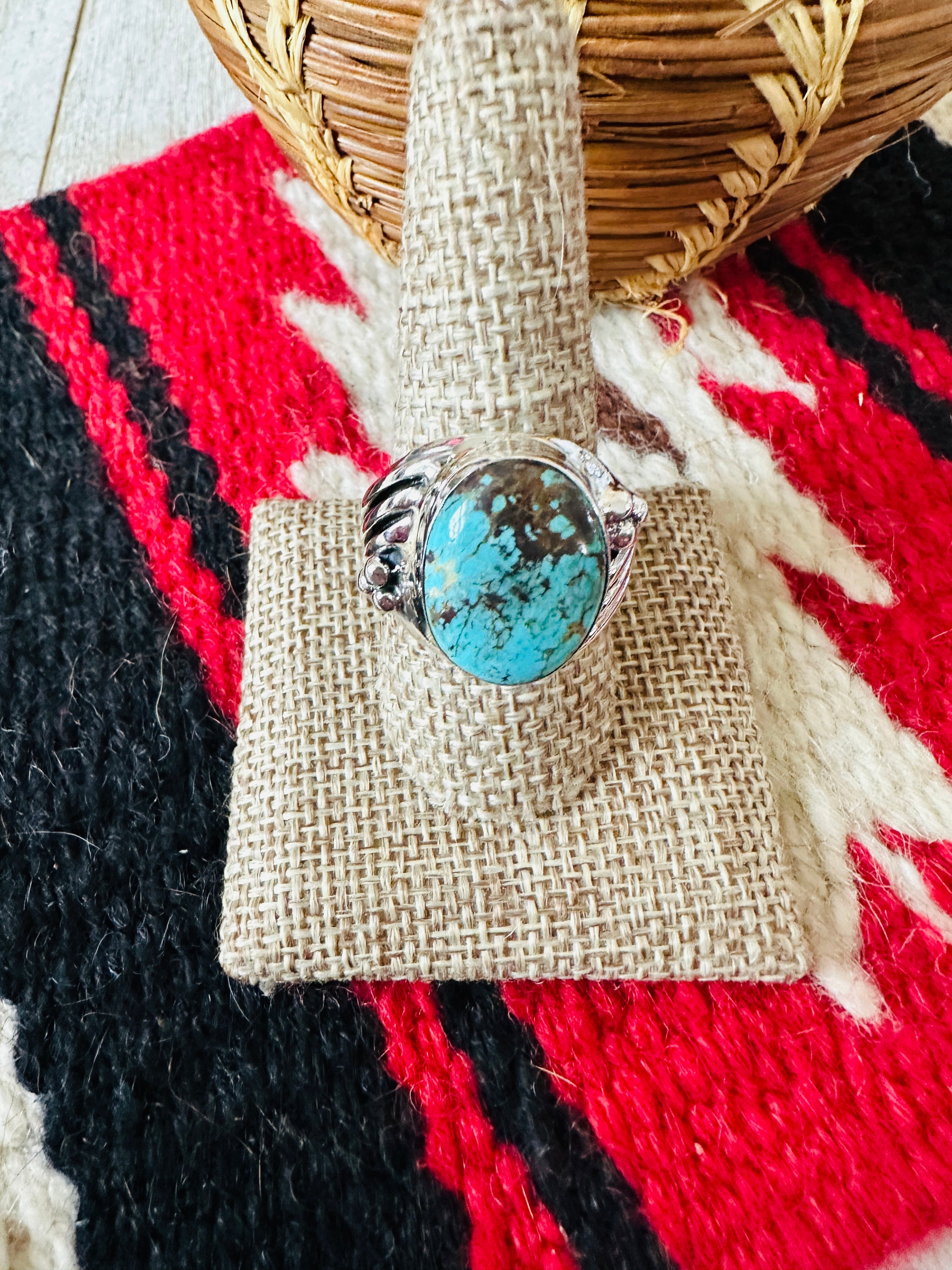 Handcrafted Turquoise & Sterling Silver Cigar Band Ring Size 9.5