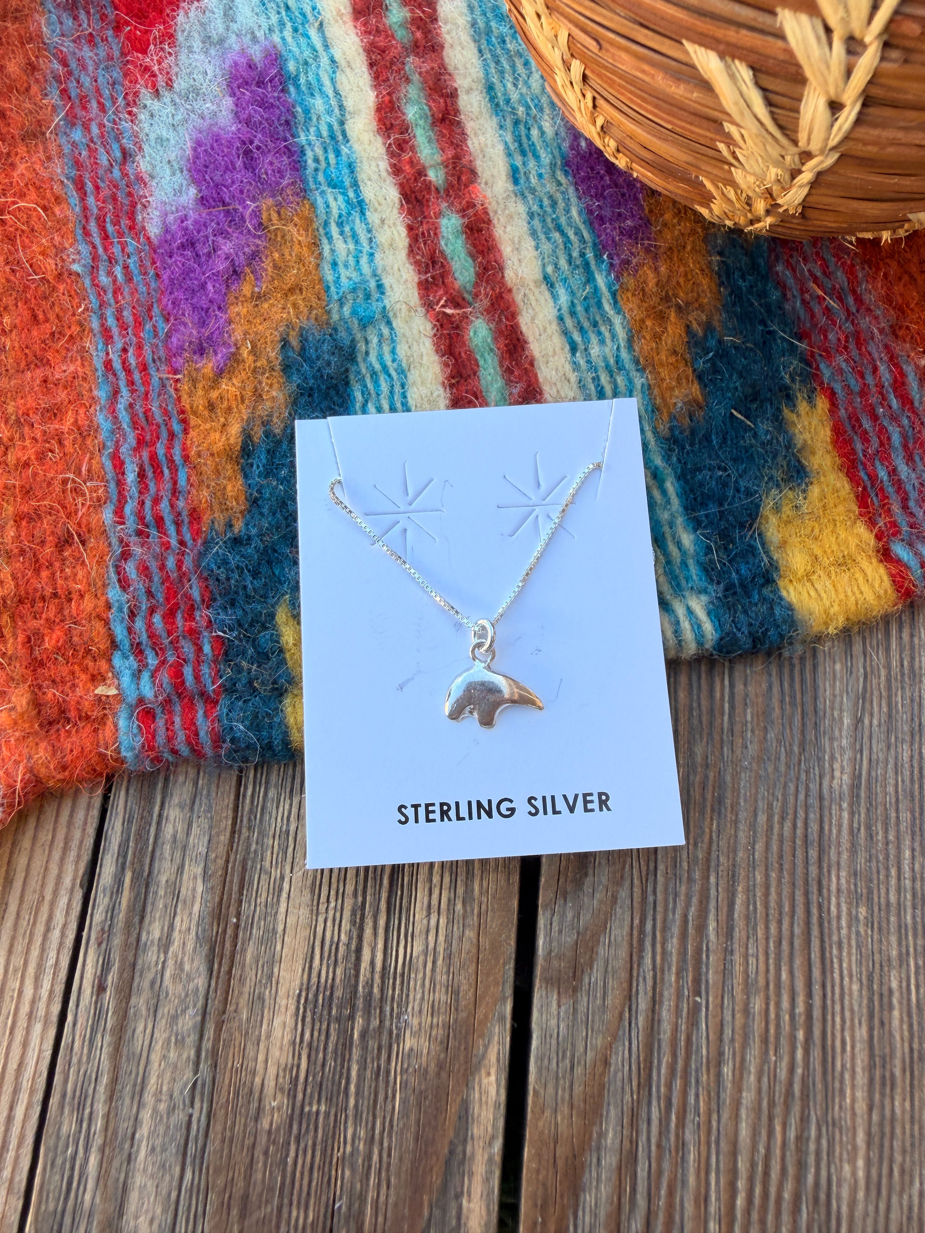 Handcrafted 16” Sterling Silver Fetish Bear Necklace