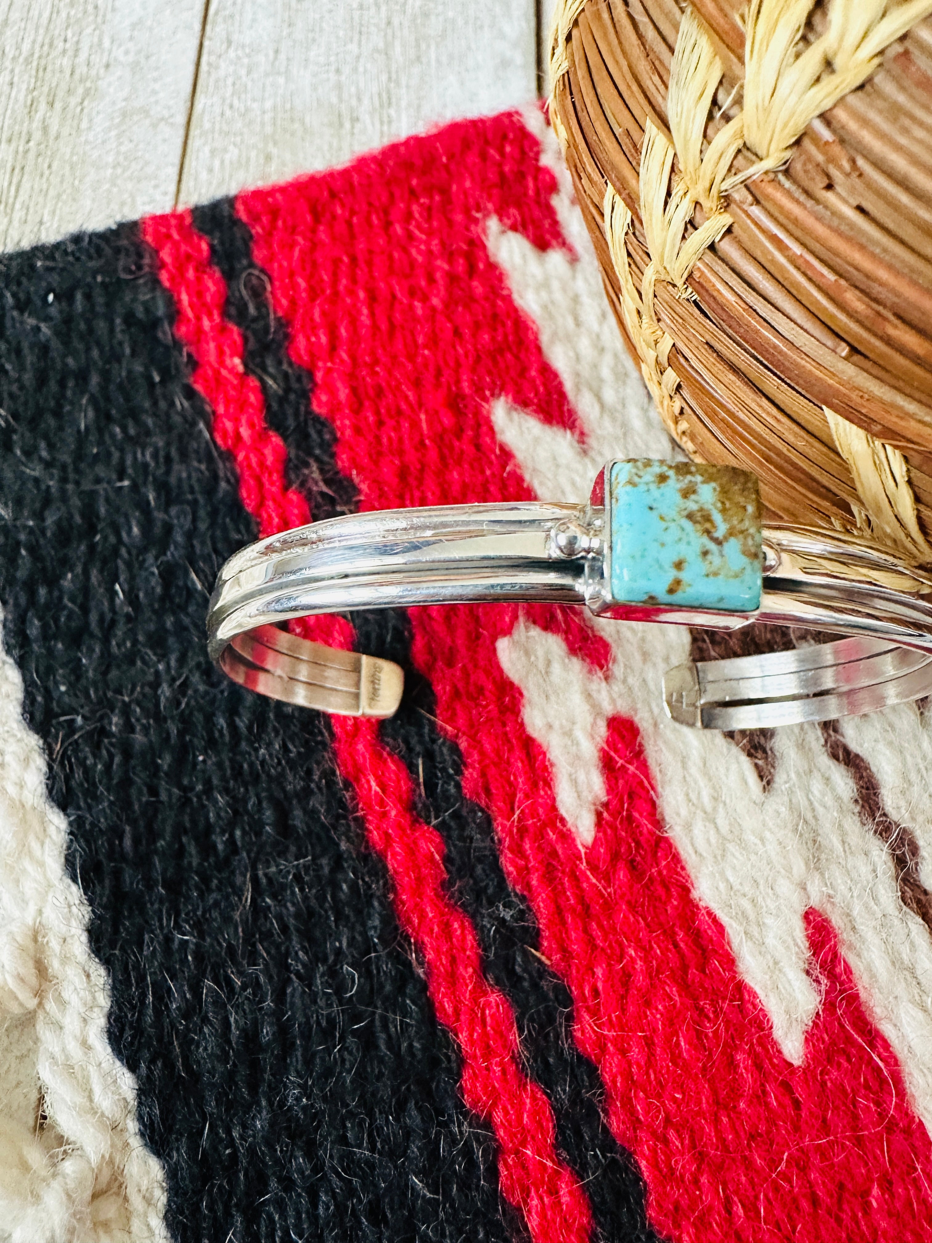 Handcrafted Sterling Silver & Turquoise Square Cuff Bracelet