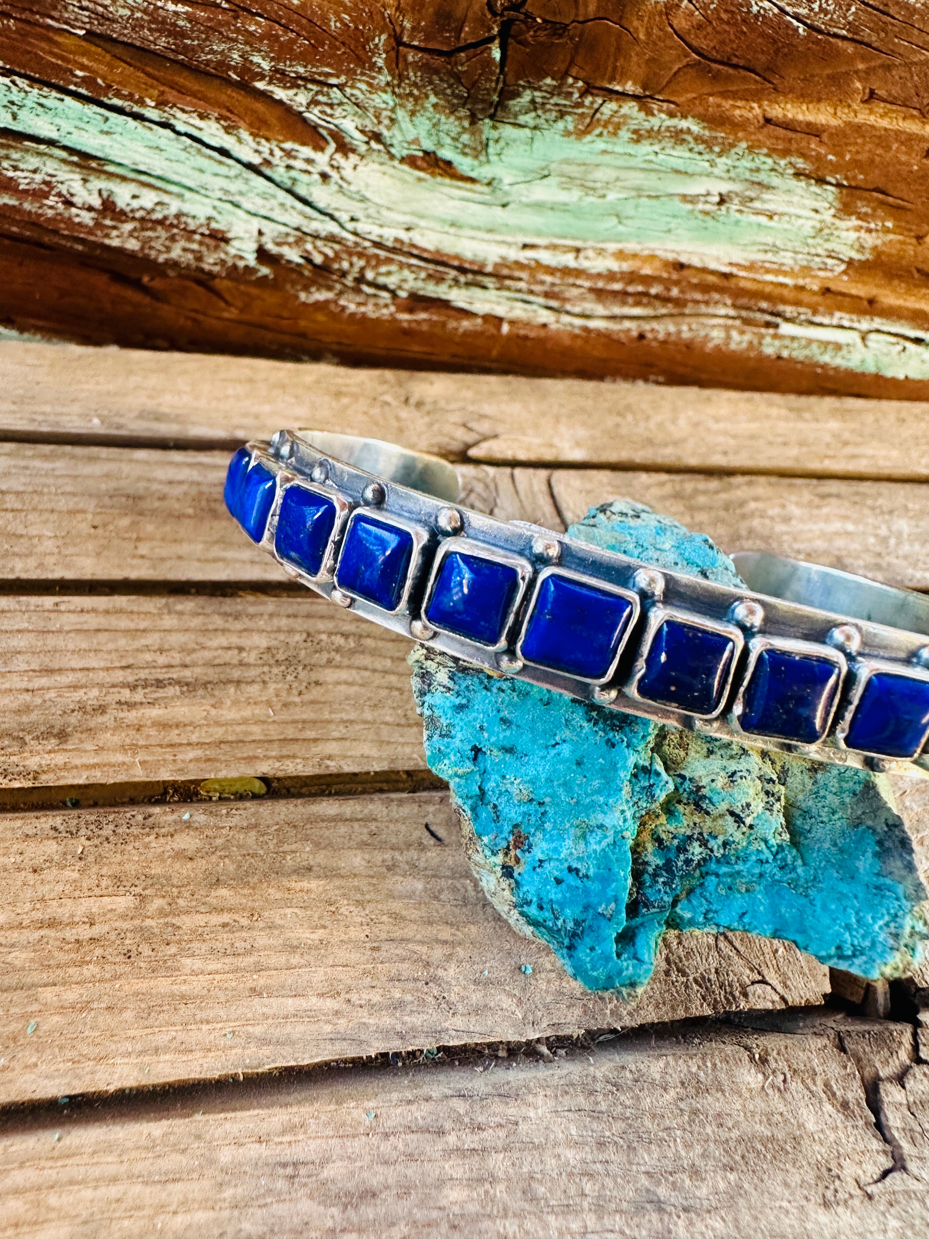 Handcrafted Sterling Silver and Lapis Cuff Bracelet by Federico Jimenez