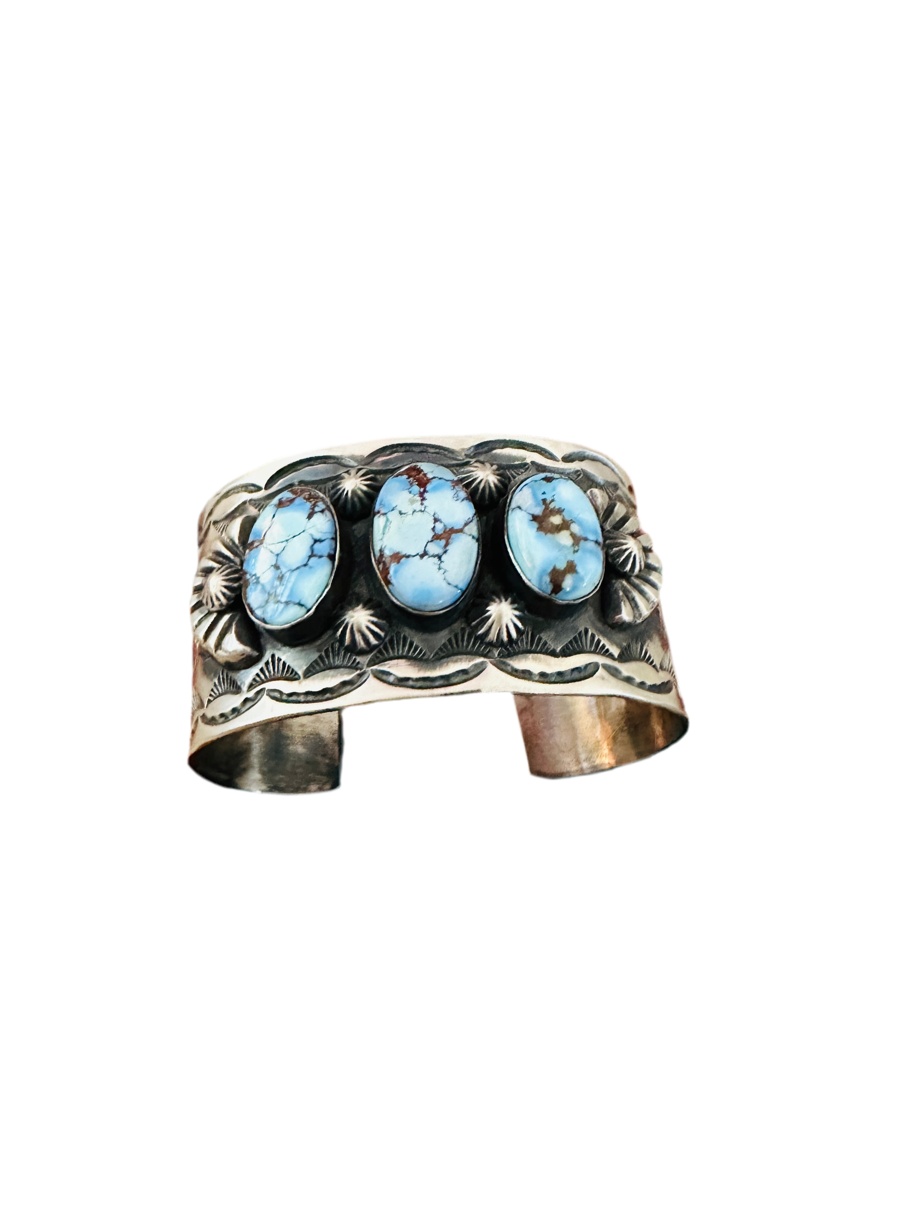 Handcrafted Sterling Silver & Golden Hills Turquoise Cuff Bracelet by Chimney Butte /