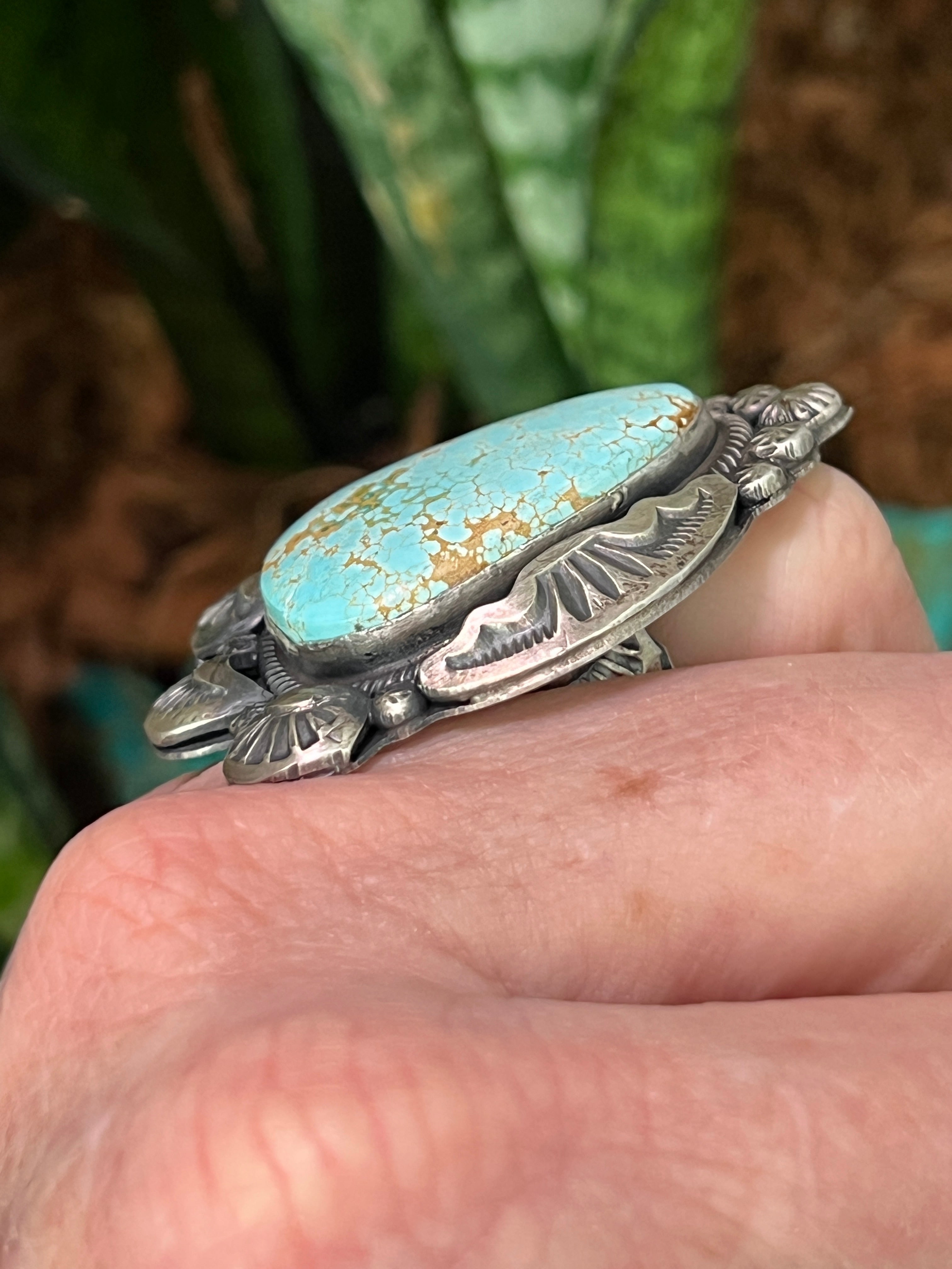 Handcrafted Sterling Silver and Number 8 Turquoise Ring by Gilbert Tom, Size 6.5