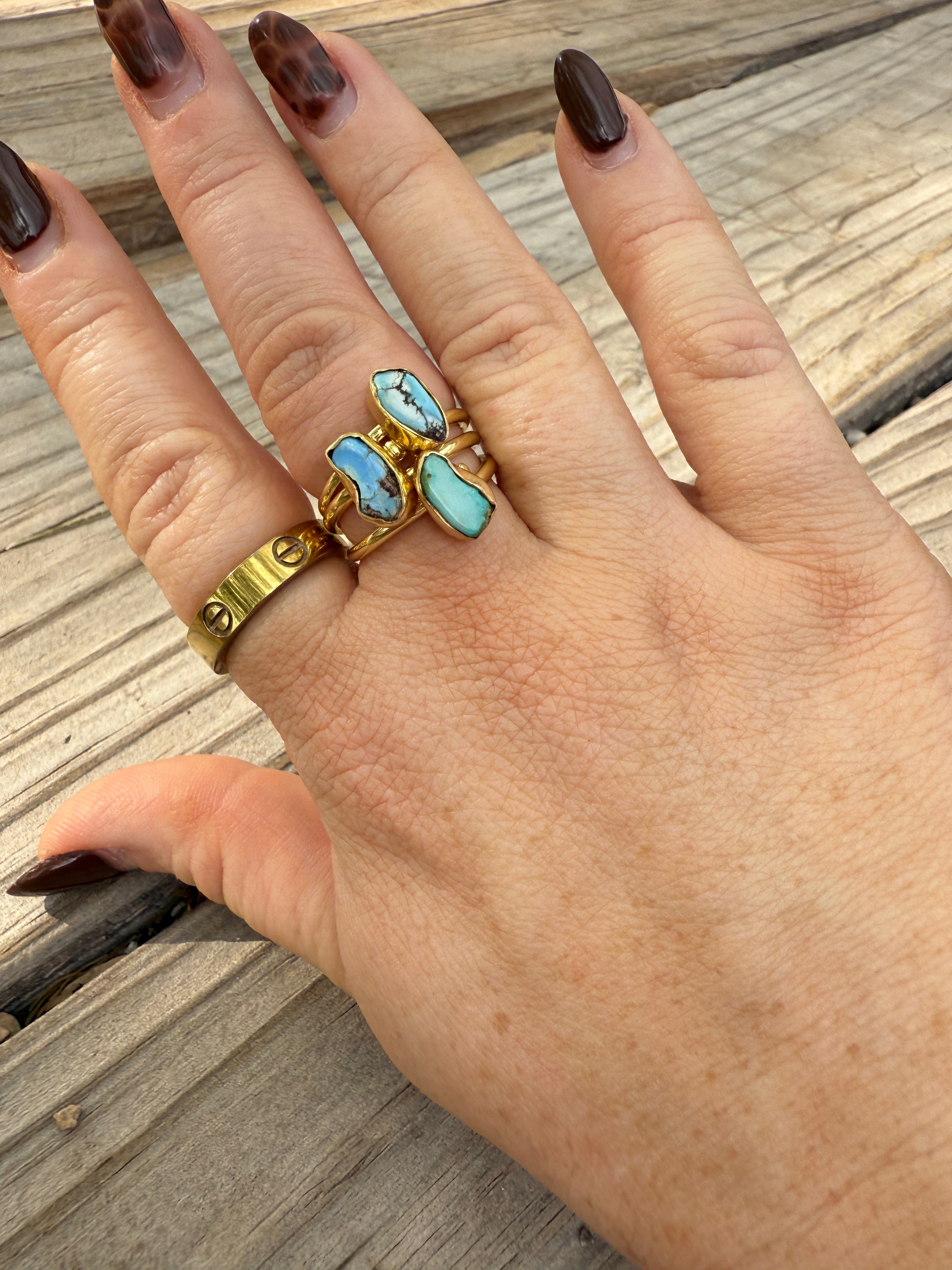 “The Golden Collection” Natural Golden Hills Turquoise Adjustable Stacker Delicate Ring