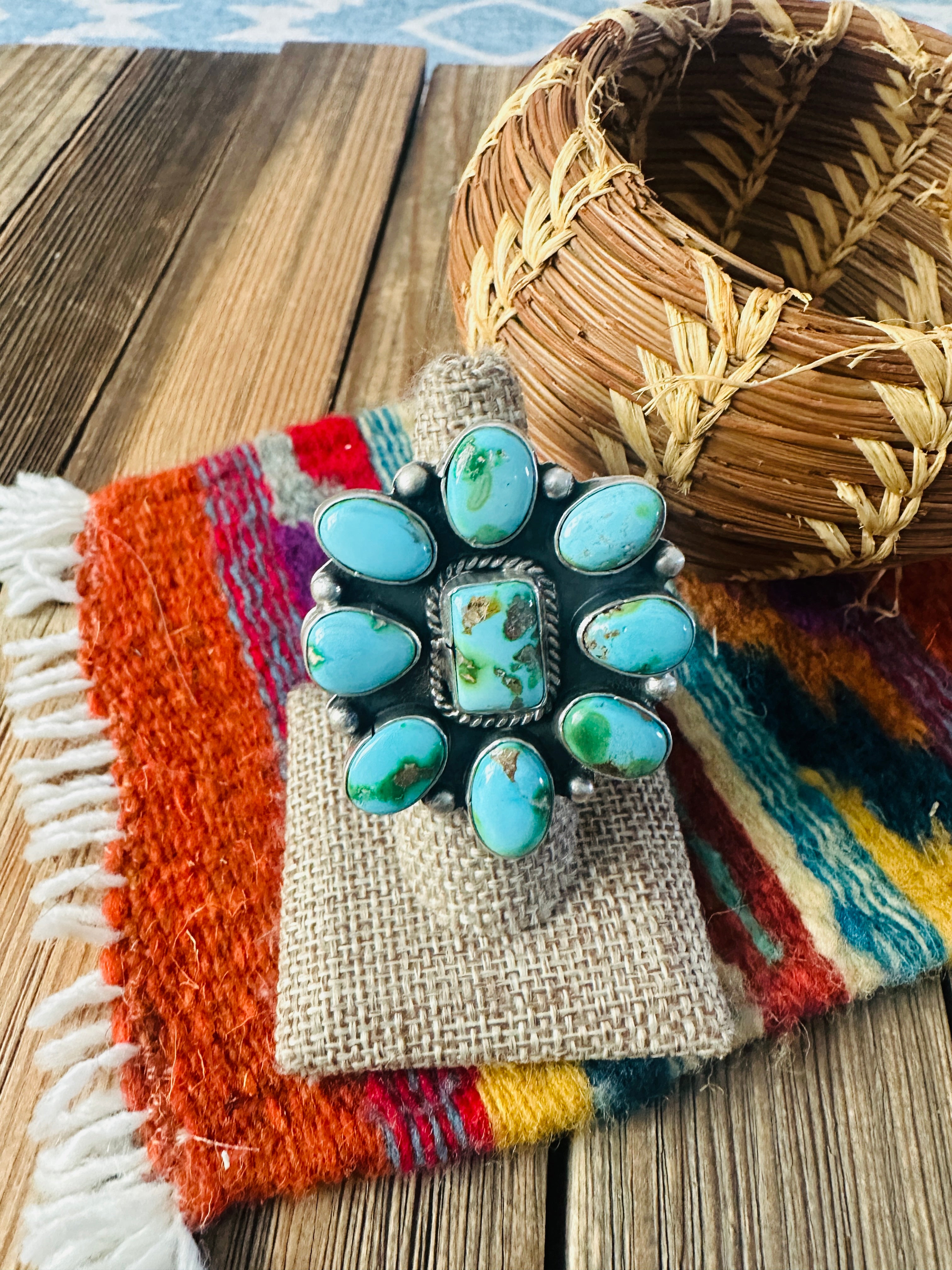 Handcrafted Sonoran Mountain Turquoise & Sterling Silver Adjustable Cluster Ring