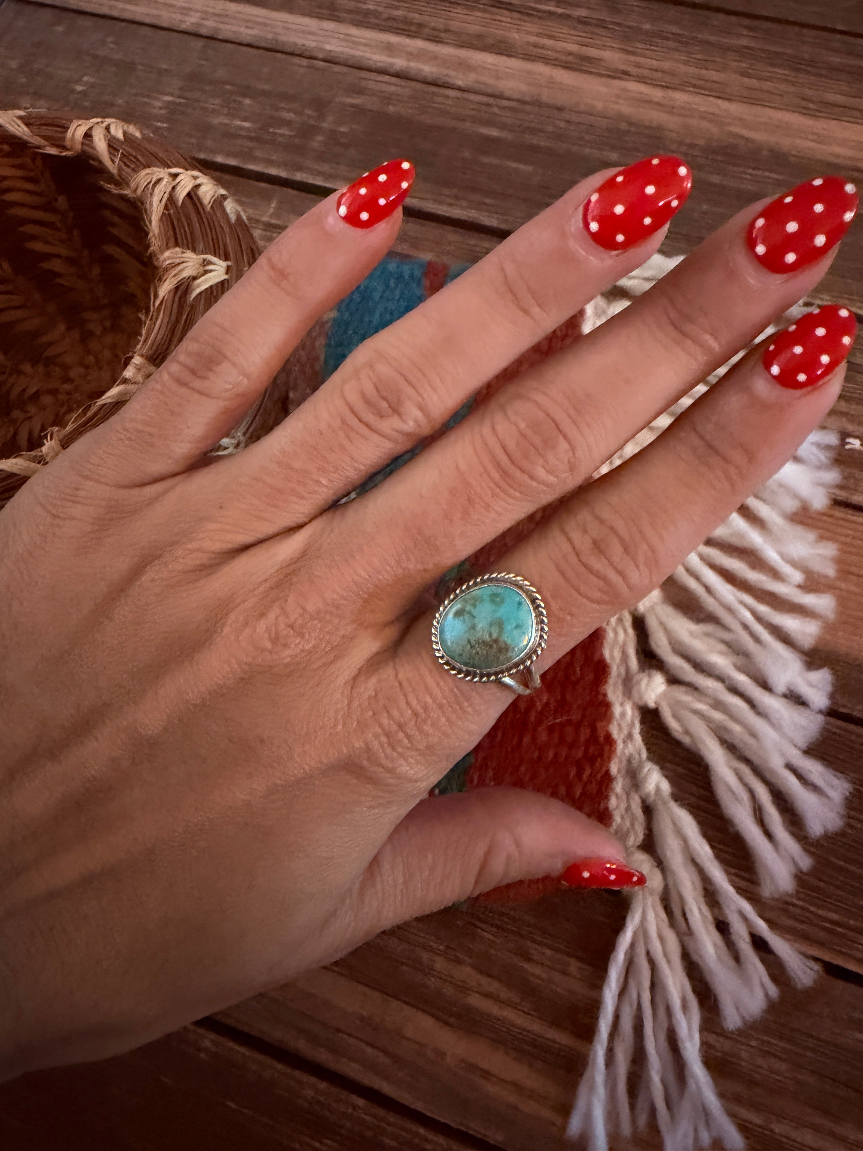 Handcrafted Turquoise & Sterling Silver Ring Size 8