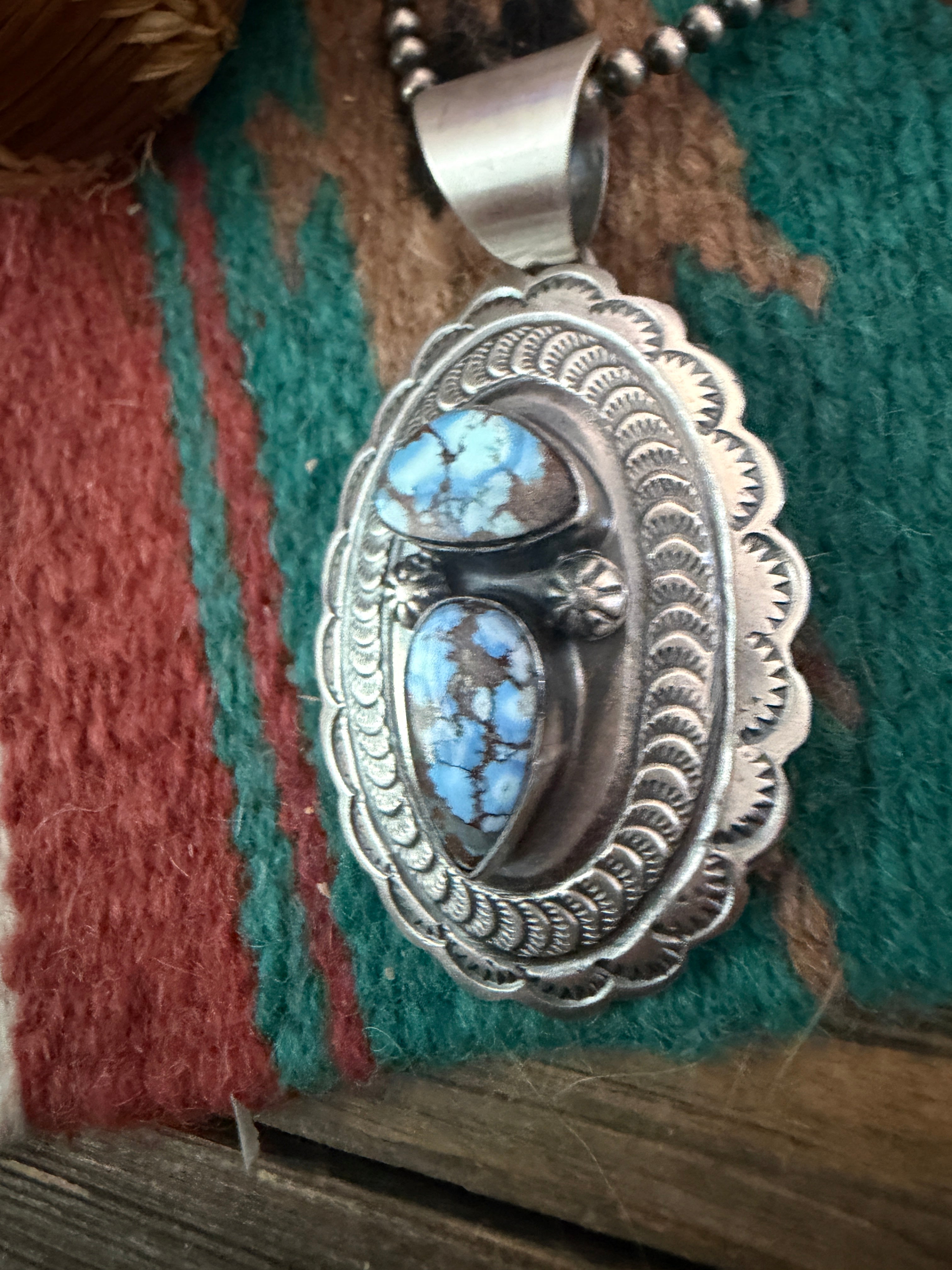 Handcrafted Sterling Silver & Golden Hills Turquoise Concho Pendant by Chimney Butte
