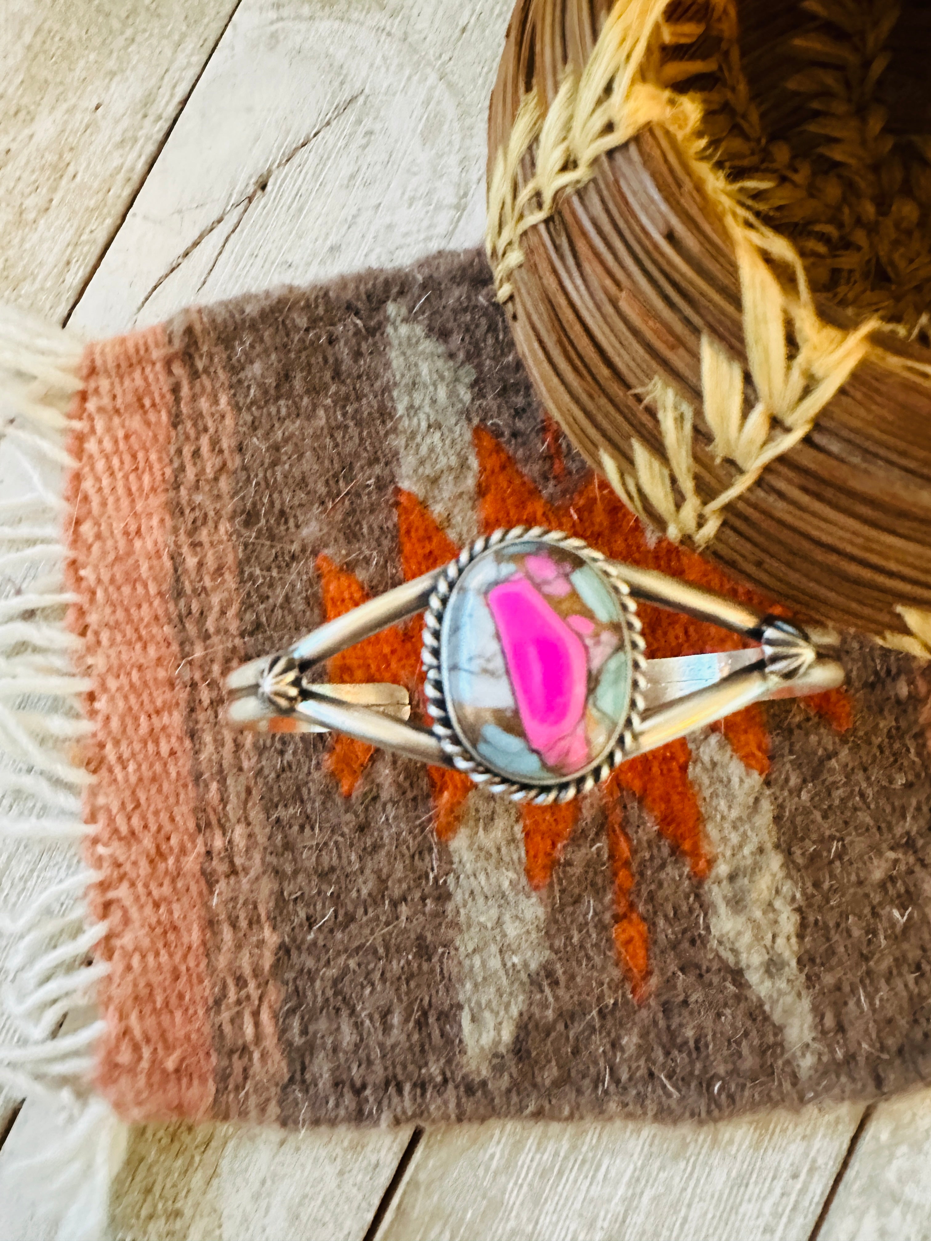 Handcrafted Cotton Candy & Sterling Silver Cuff Bracelet