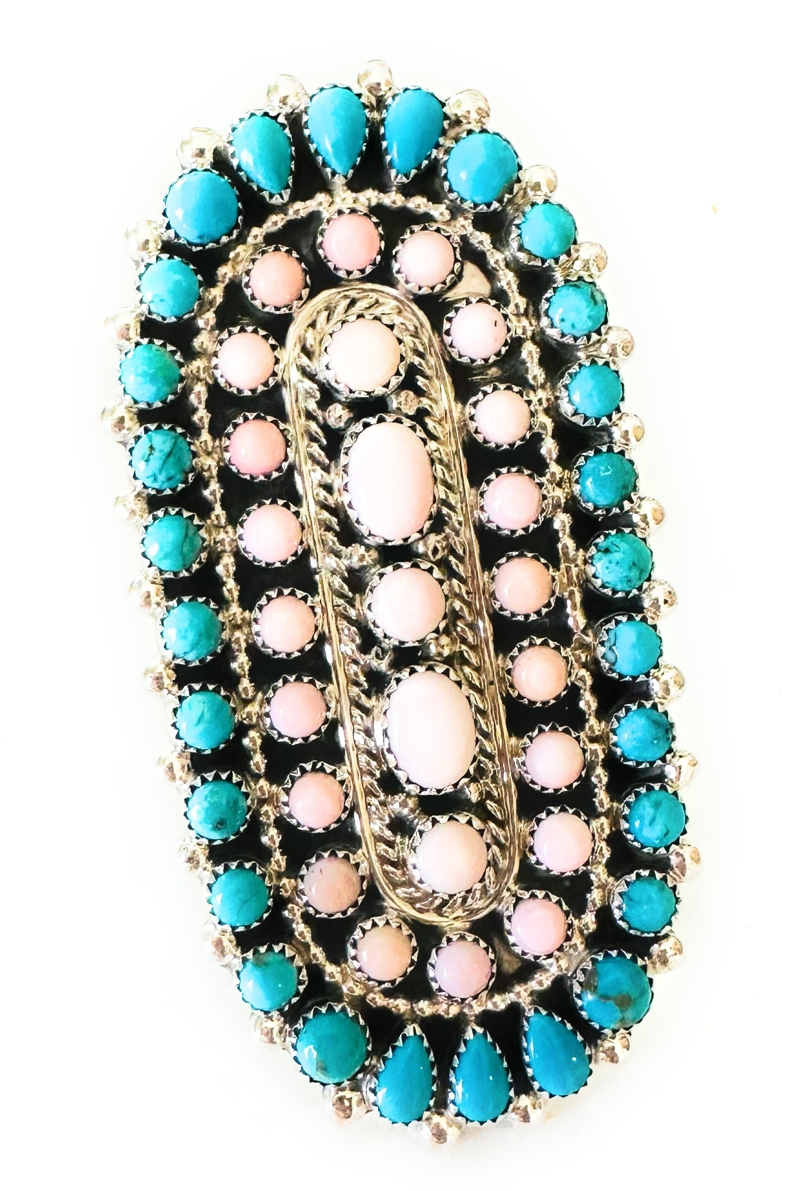 Handcrafted Sterling Silver, Turquoise & Queen Pink Conch Adjustable Ring