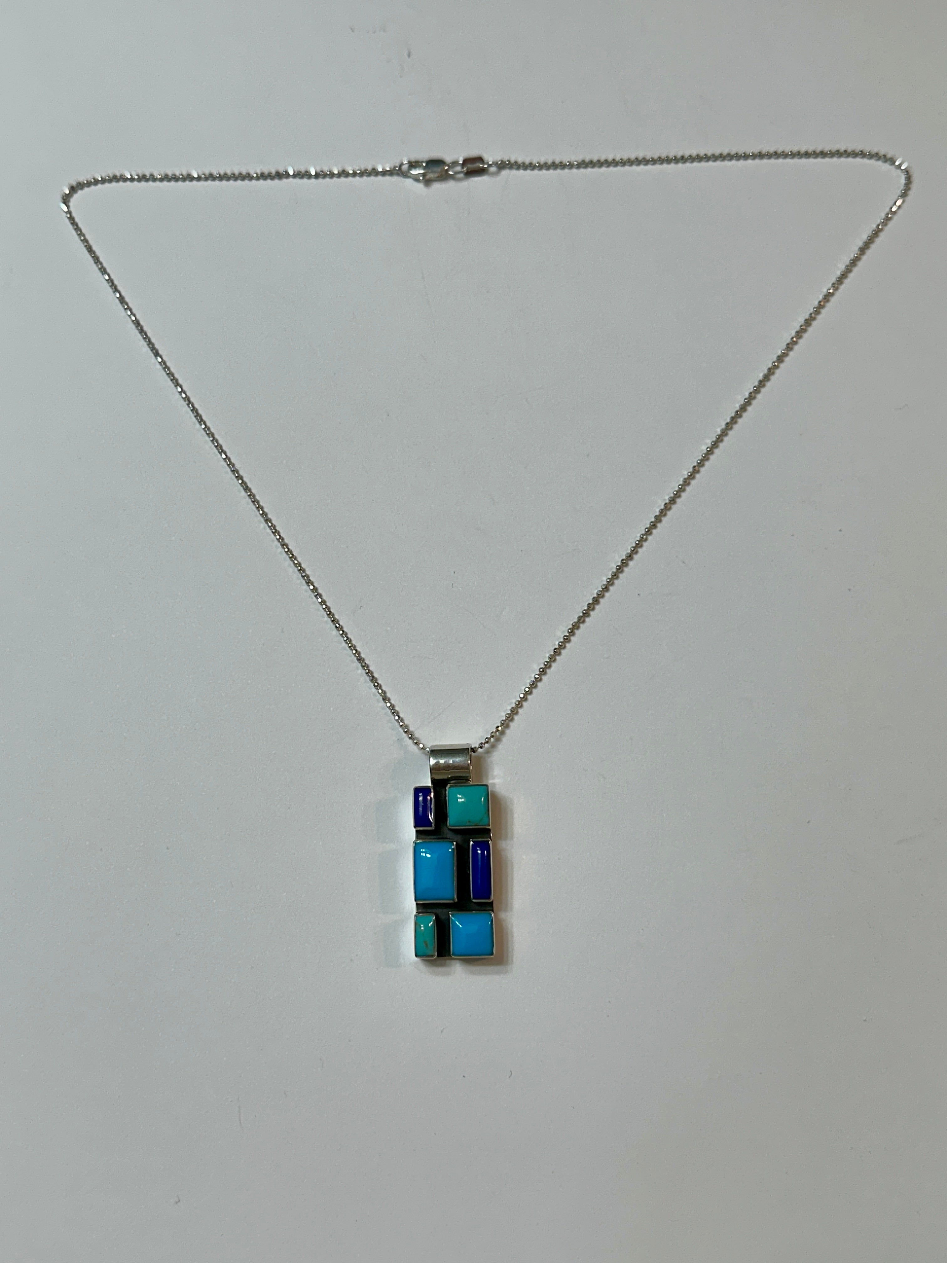 Turquoise & Lapis Medium Mosaic Pendant Necklace