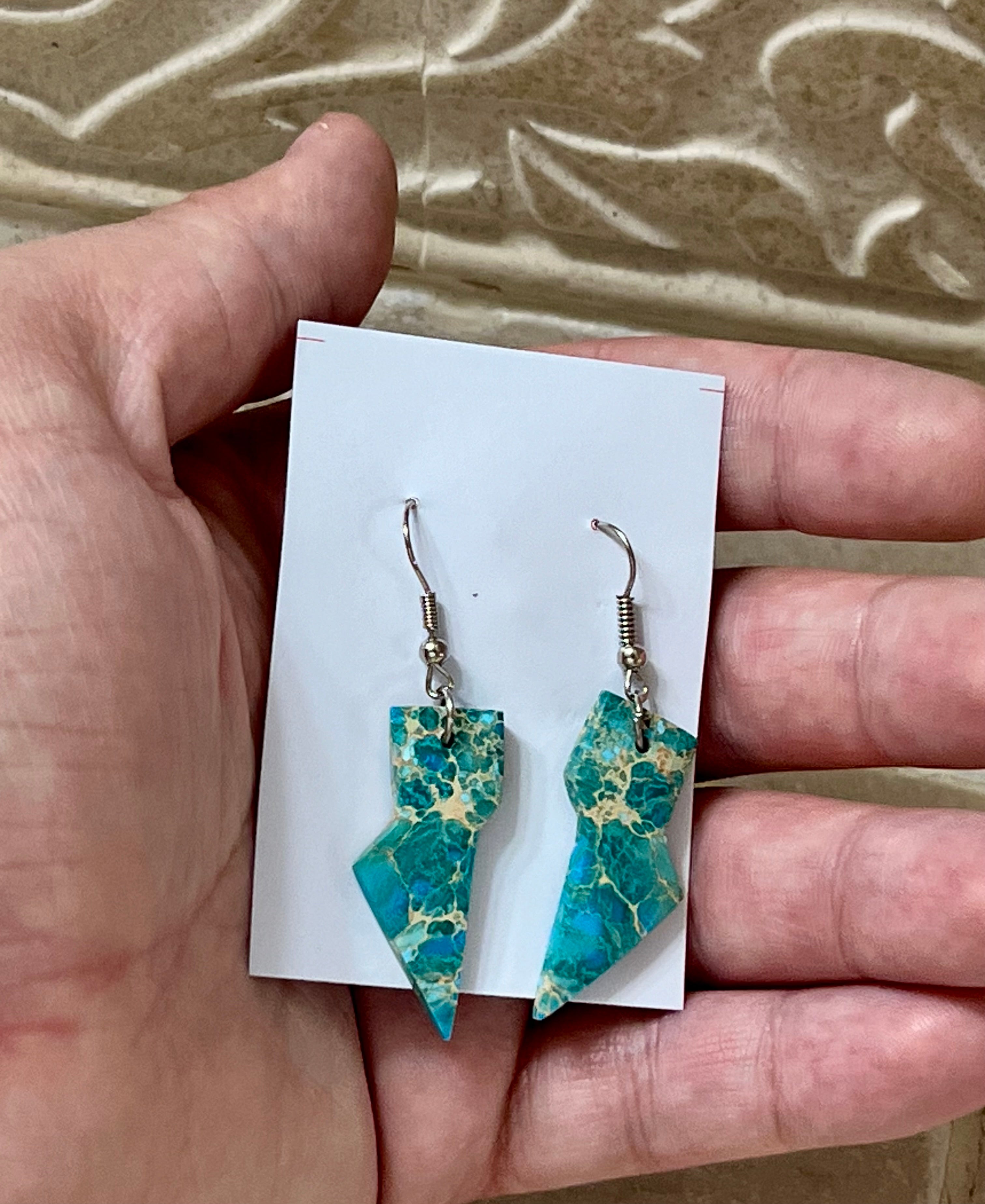 Handcrafted Turquoise & Sterling Silver Lightning Bolt Slab Earrings