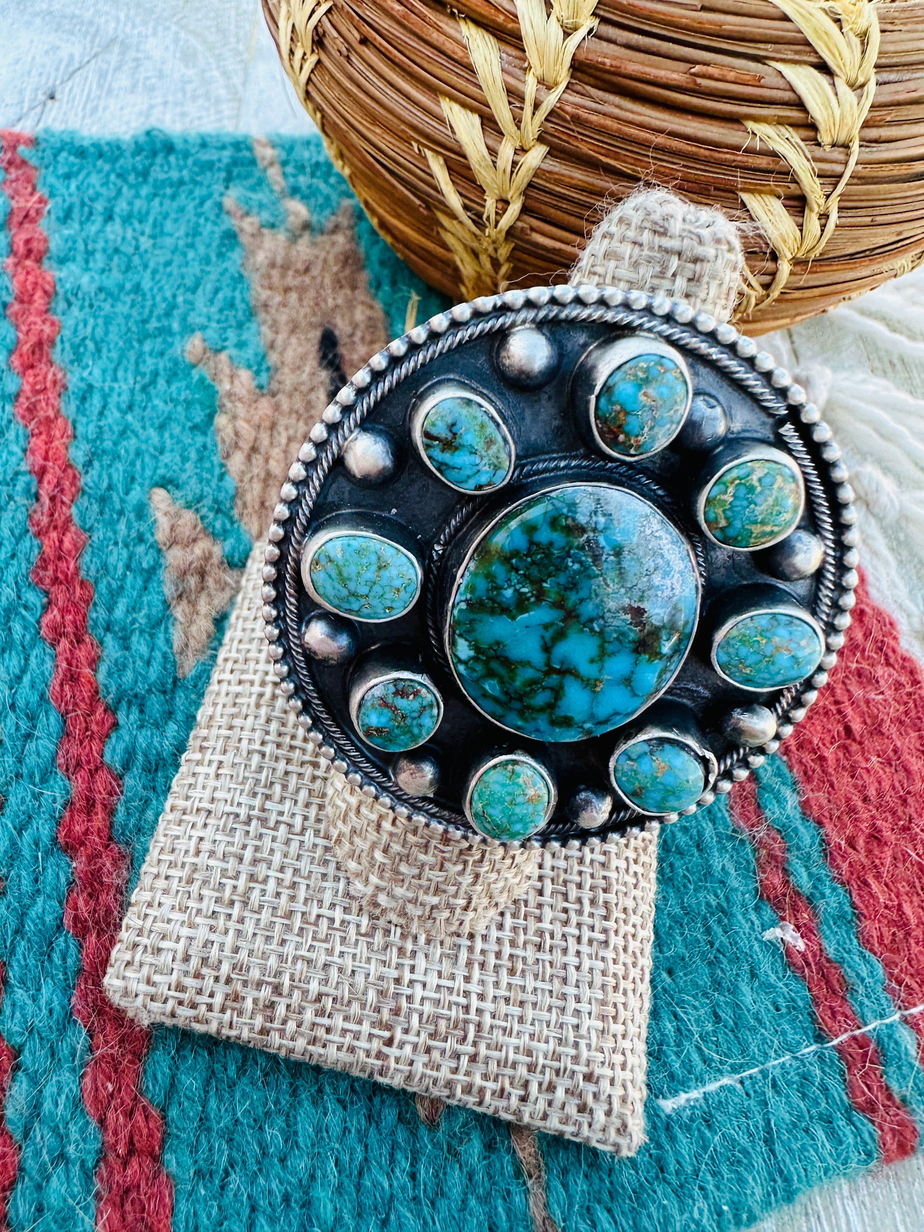 Hand Crafted Turquoise & Sterling Silver Ring Size 8 by Bobby Johnson