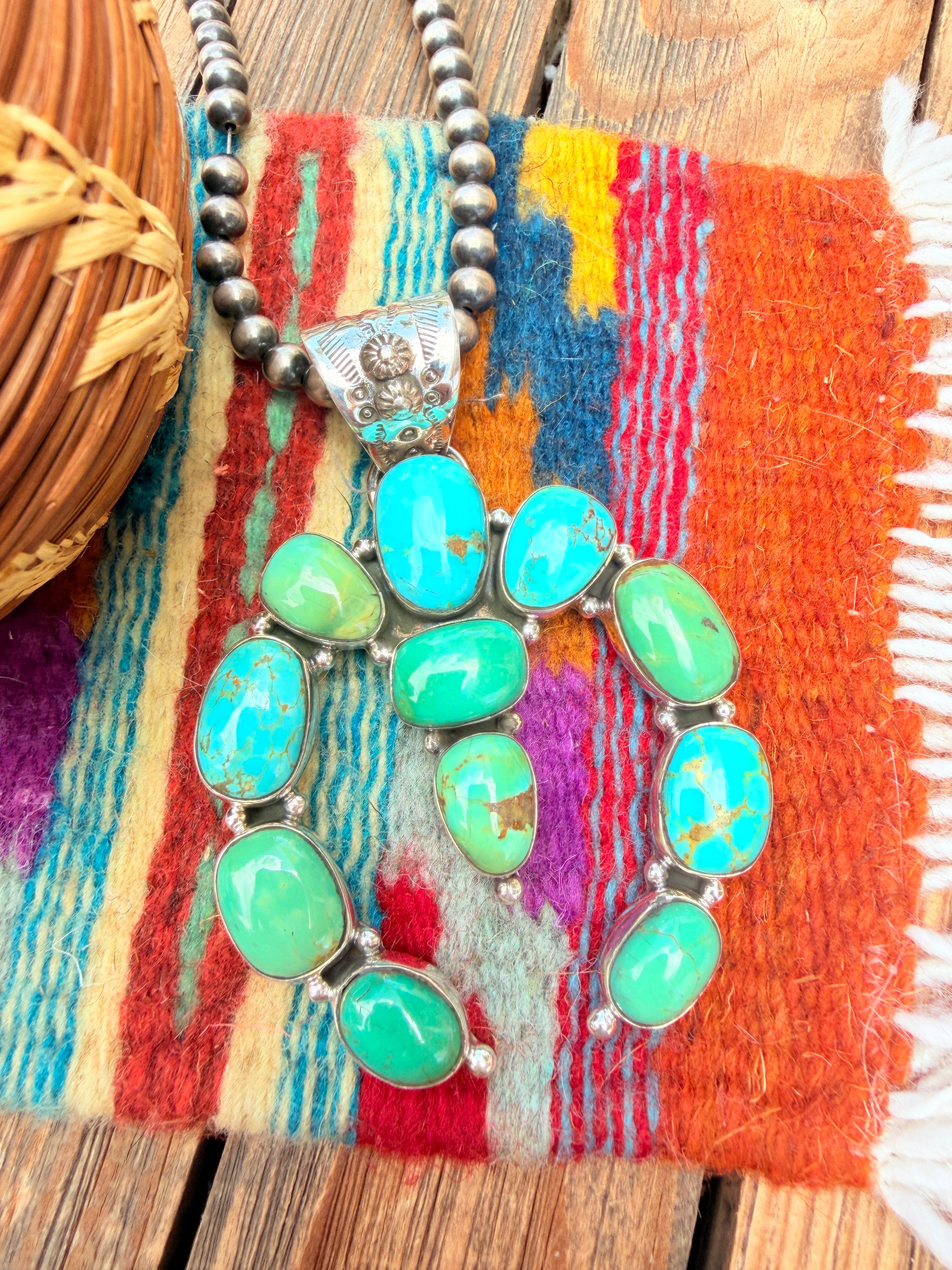 Handmade Sterling Silver Turquoie Naja Pendant By Dan Dodson larger style