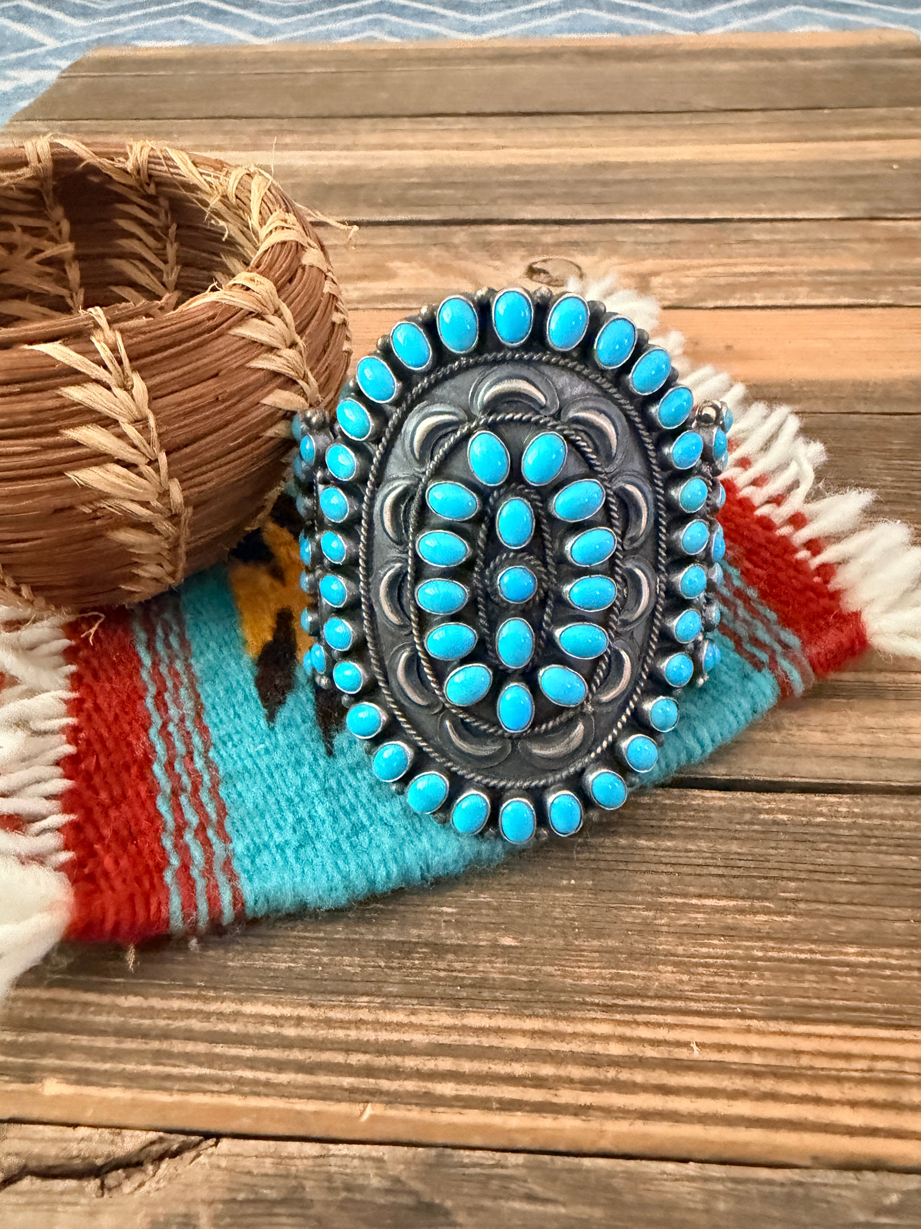 Handcrafted Sterling Silver & Turquoise Cluster Cuff Bracelet by Anthony Skeets