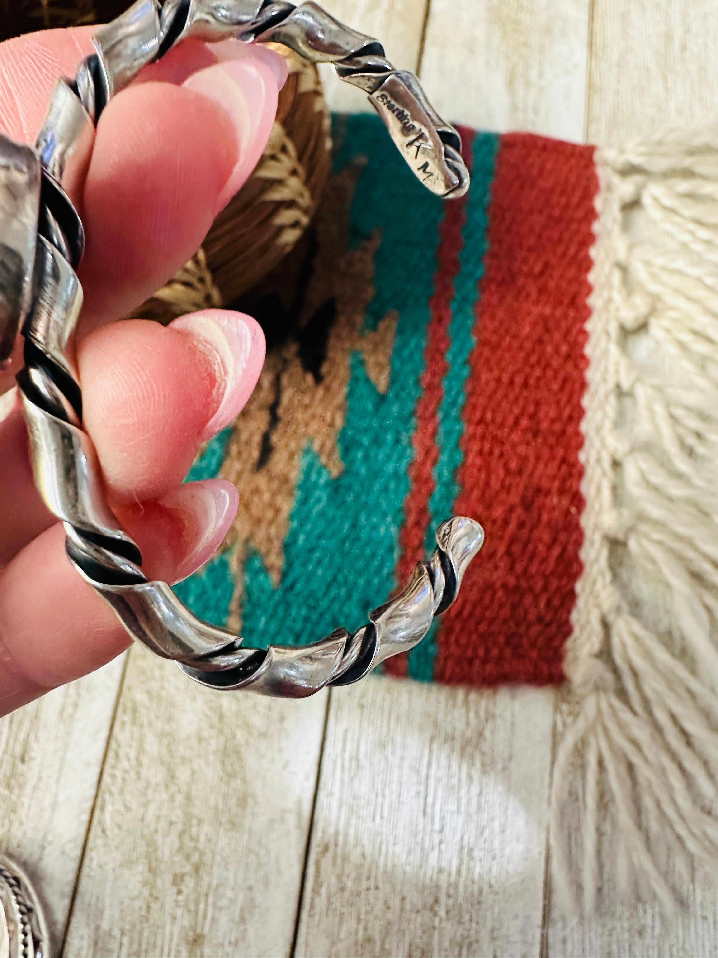 Handcrafted Twisted Sterling Silver & Turquoise Cuff Bracelet