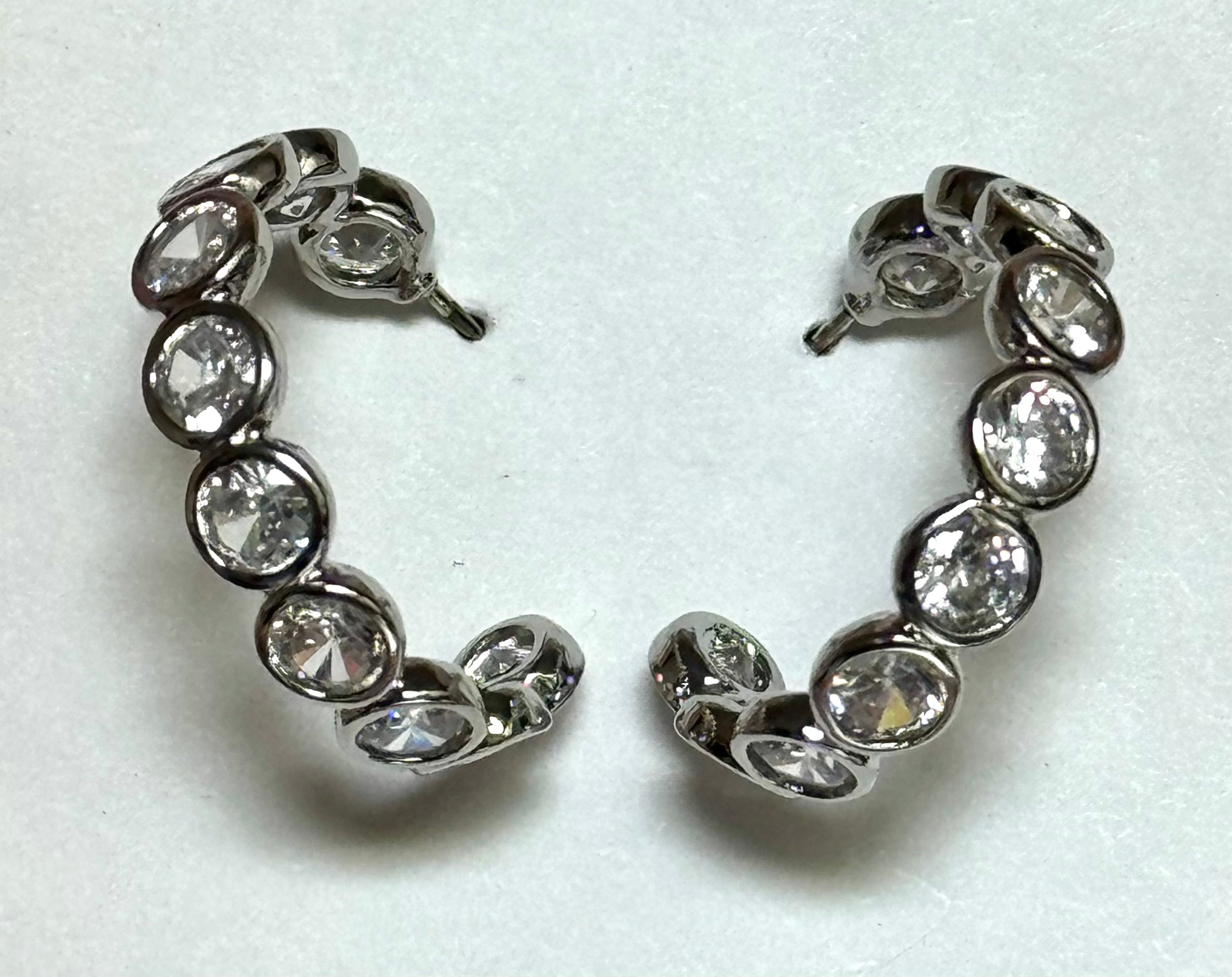 Silver Plated CZ Bezel Hoop Earrings