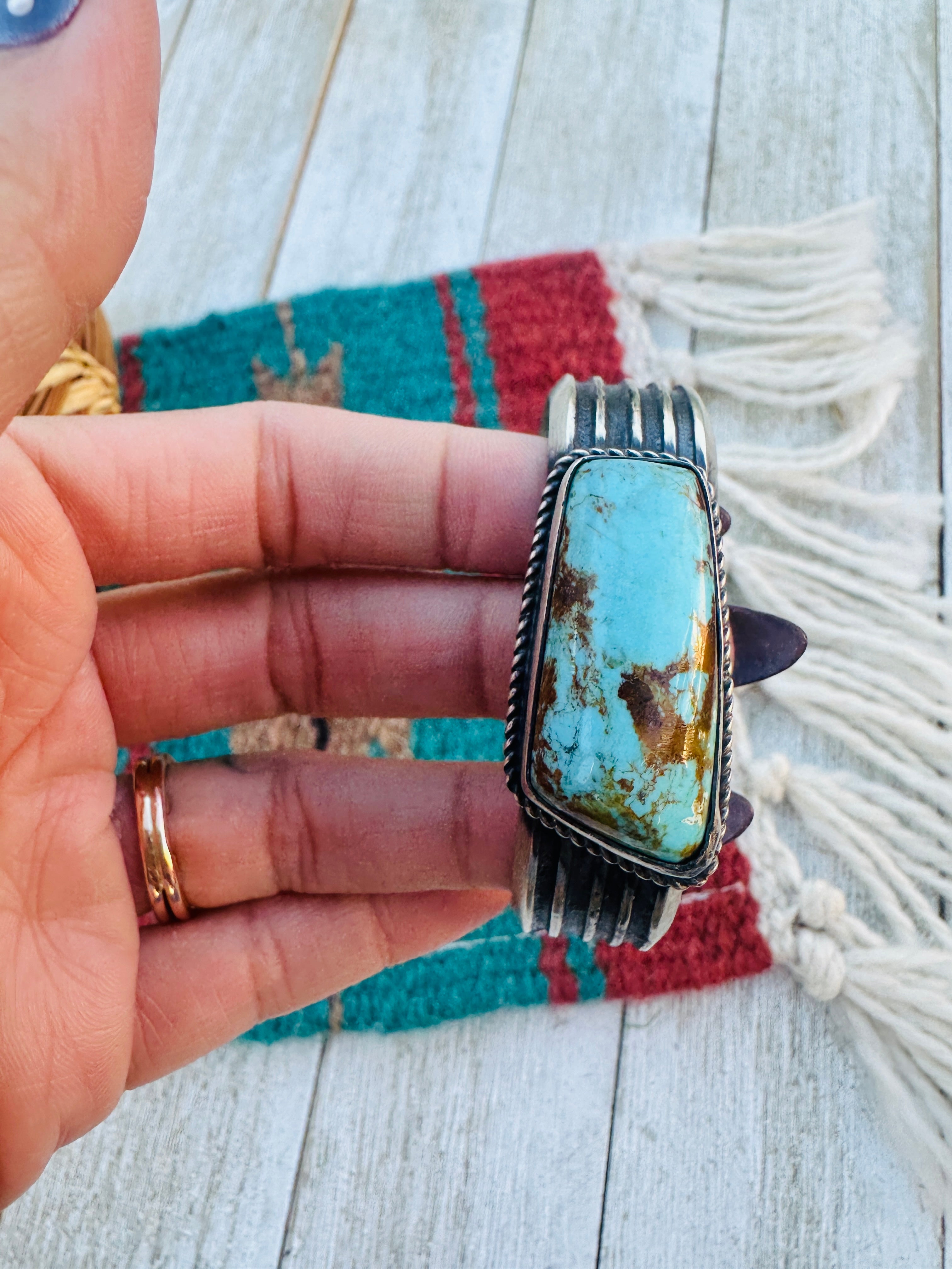 Handcrafted Old Pawn Sterling Silver & Turquoise Cuff Bracelet by Chimney Butte