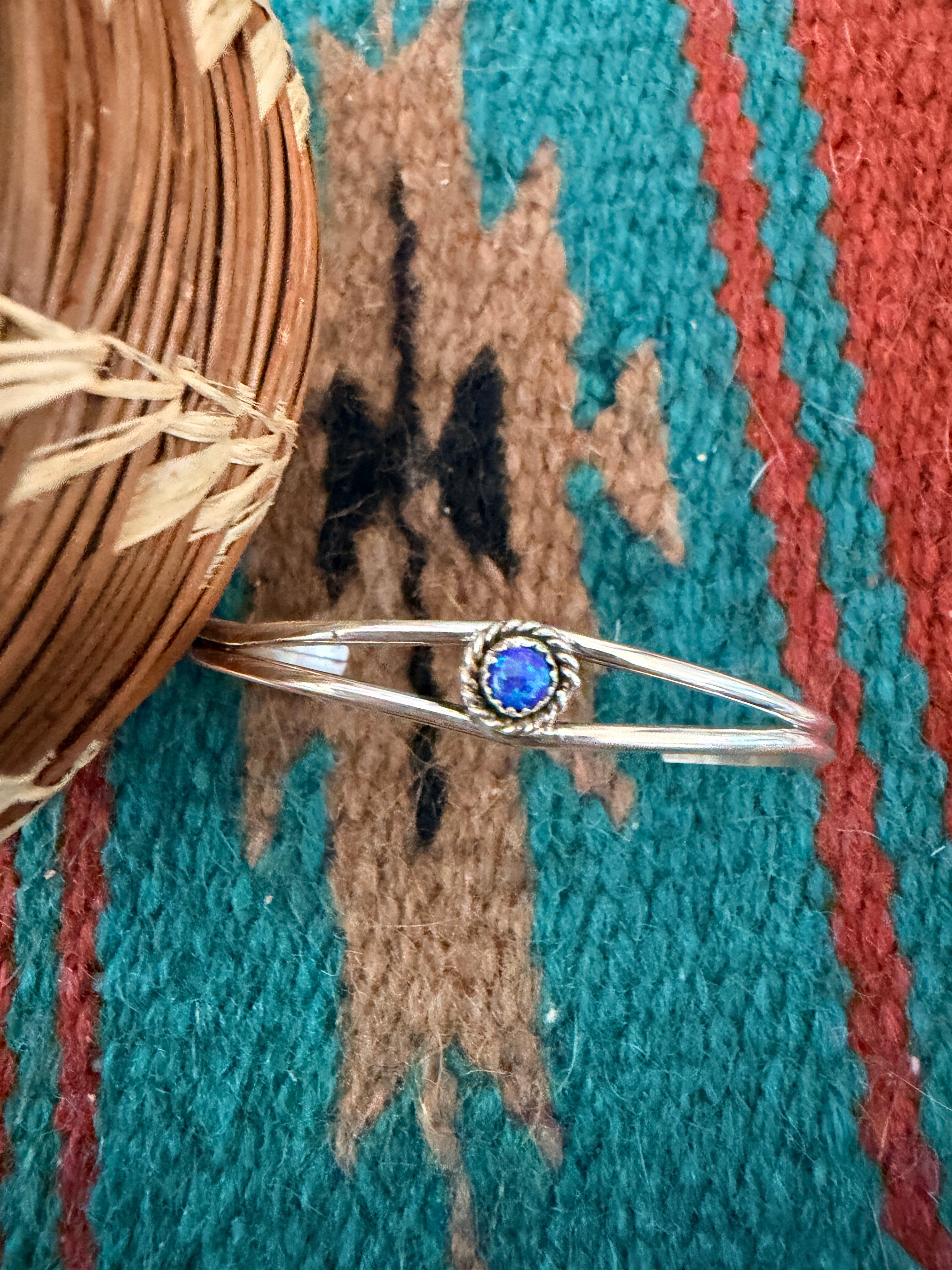 Handcrafted Blue Opal & Sterling Silver Baby Cuff Bracelet