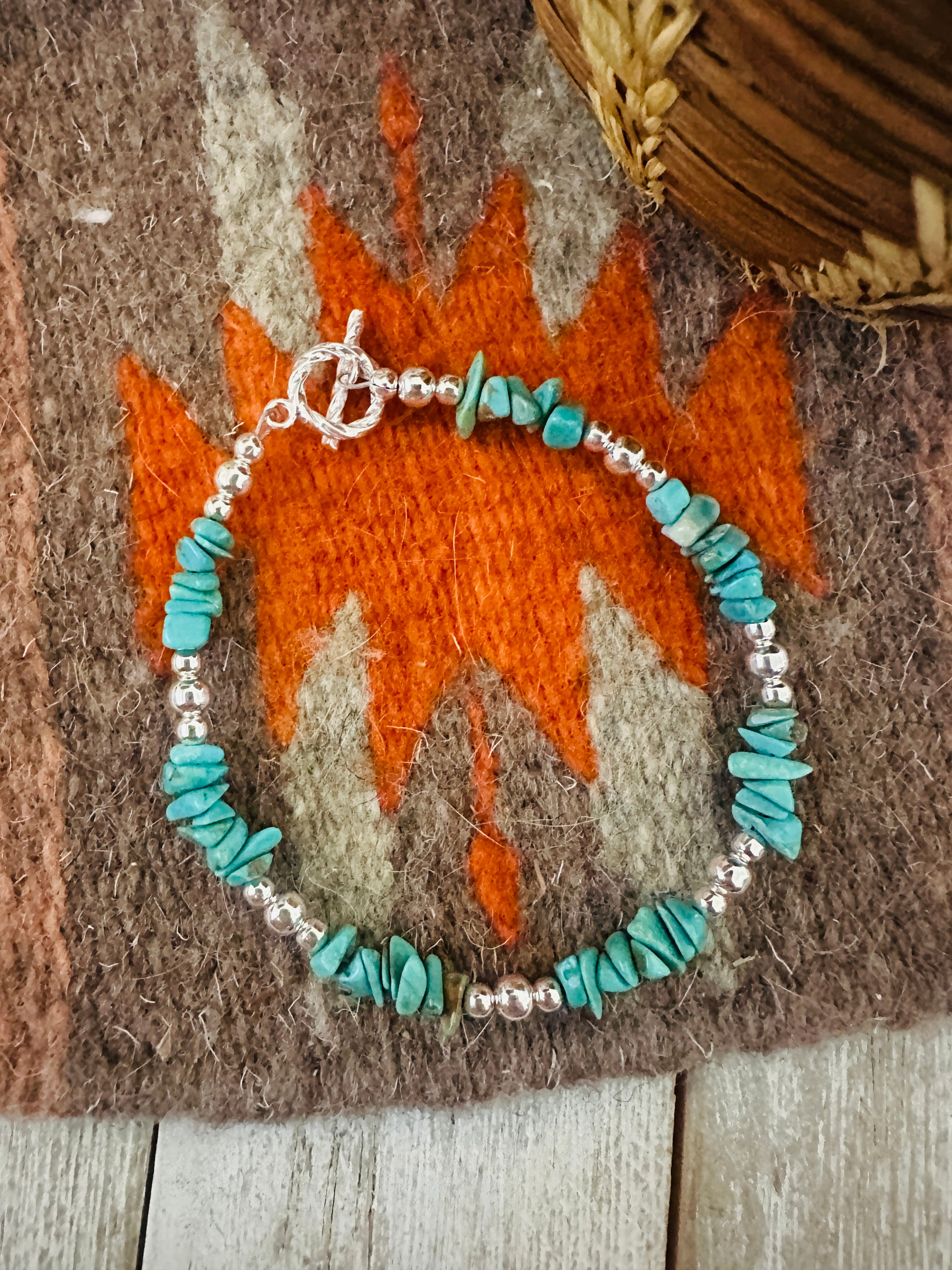 Handcrafted Sterling Silver Pearl & Turquoise Beaded Bracelet