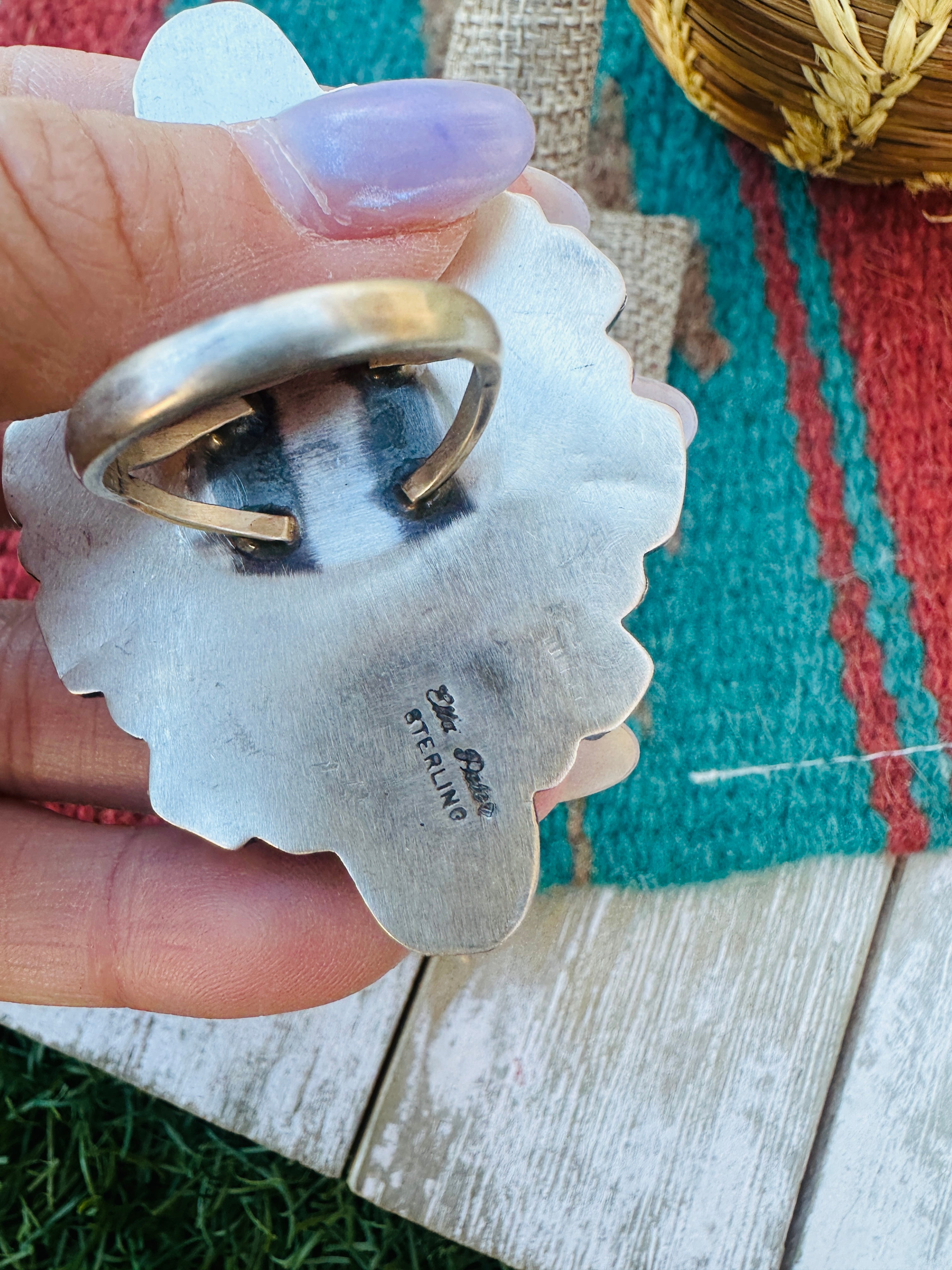 Hand Crafted Multi Turquoise & Sterling Silver Cluster Ring Size 10.5 by Ella Peter