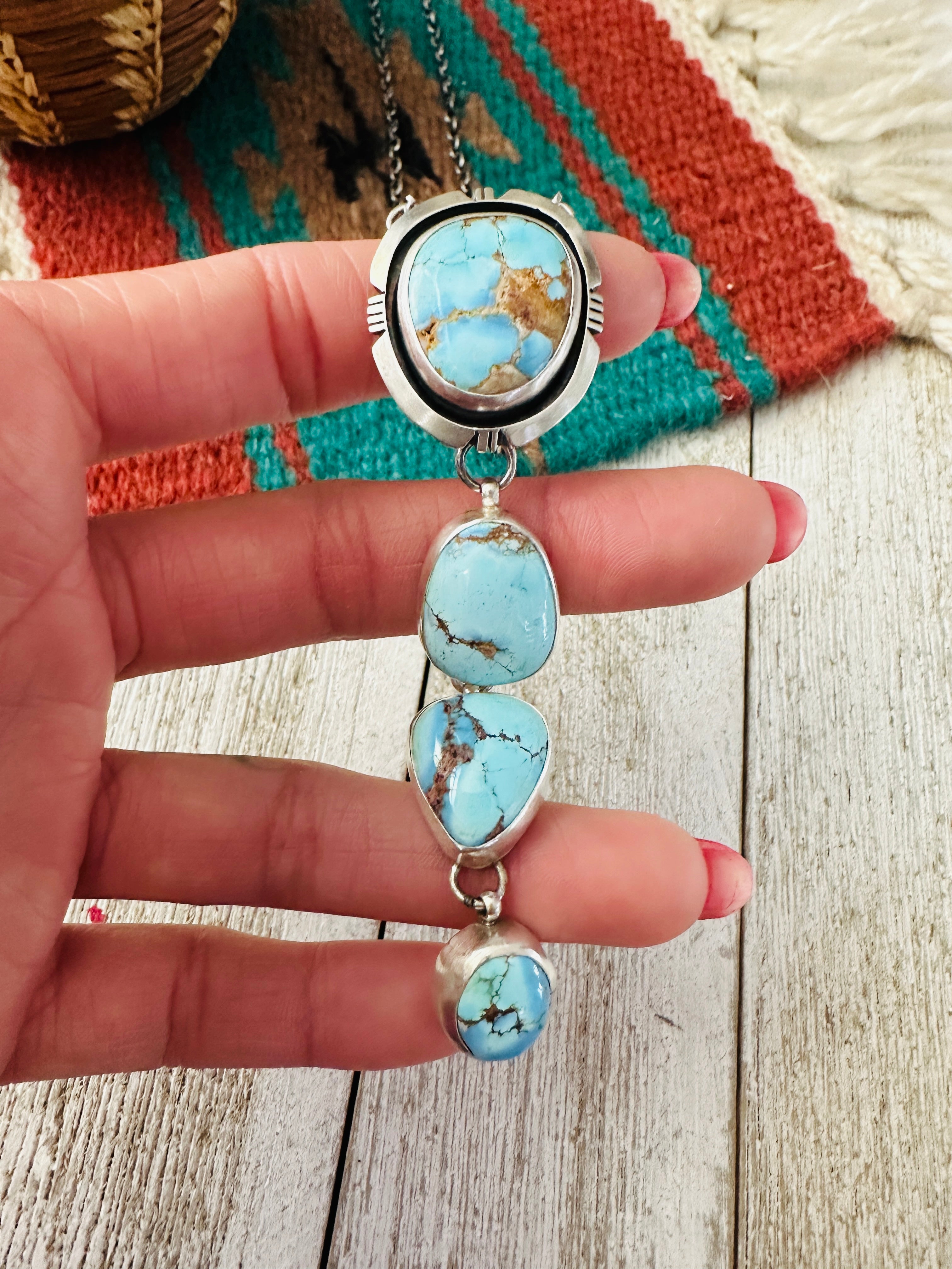 Handcrafted Sterling Silver & Golden Hills Turquoise Lariat Necklace