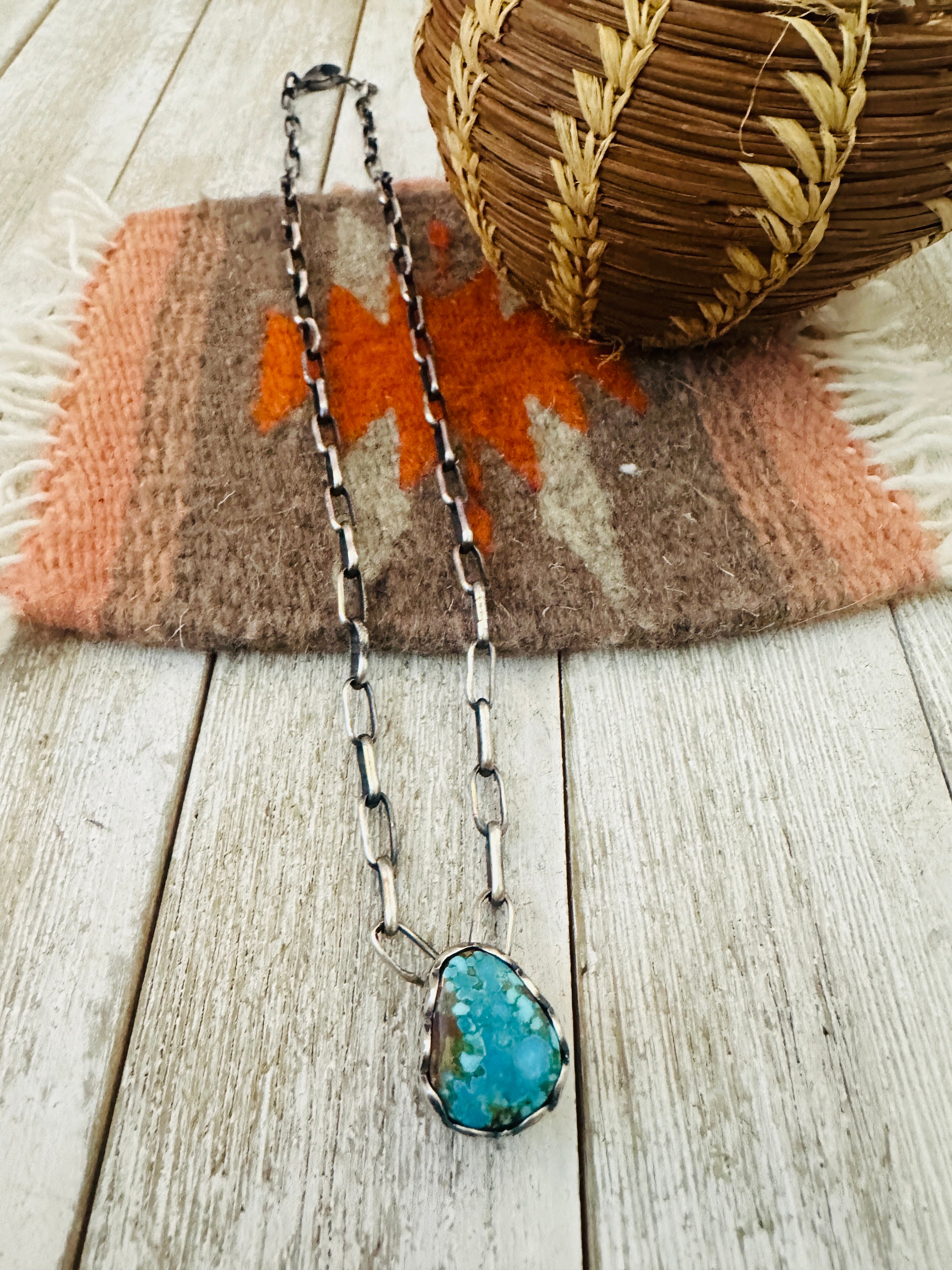 Handcrafted Turquoise & Sterling Silver Chain Necklace