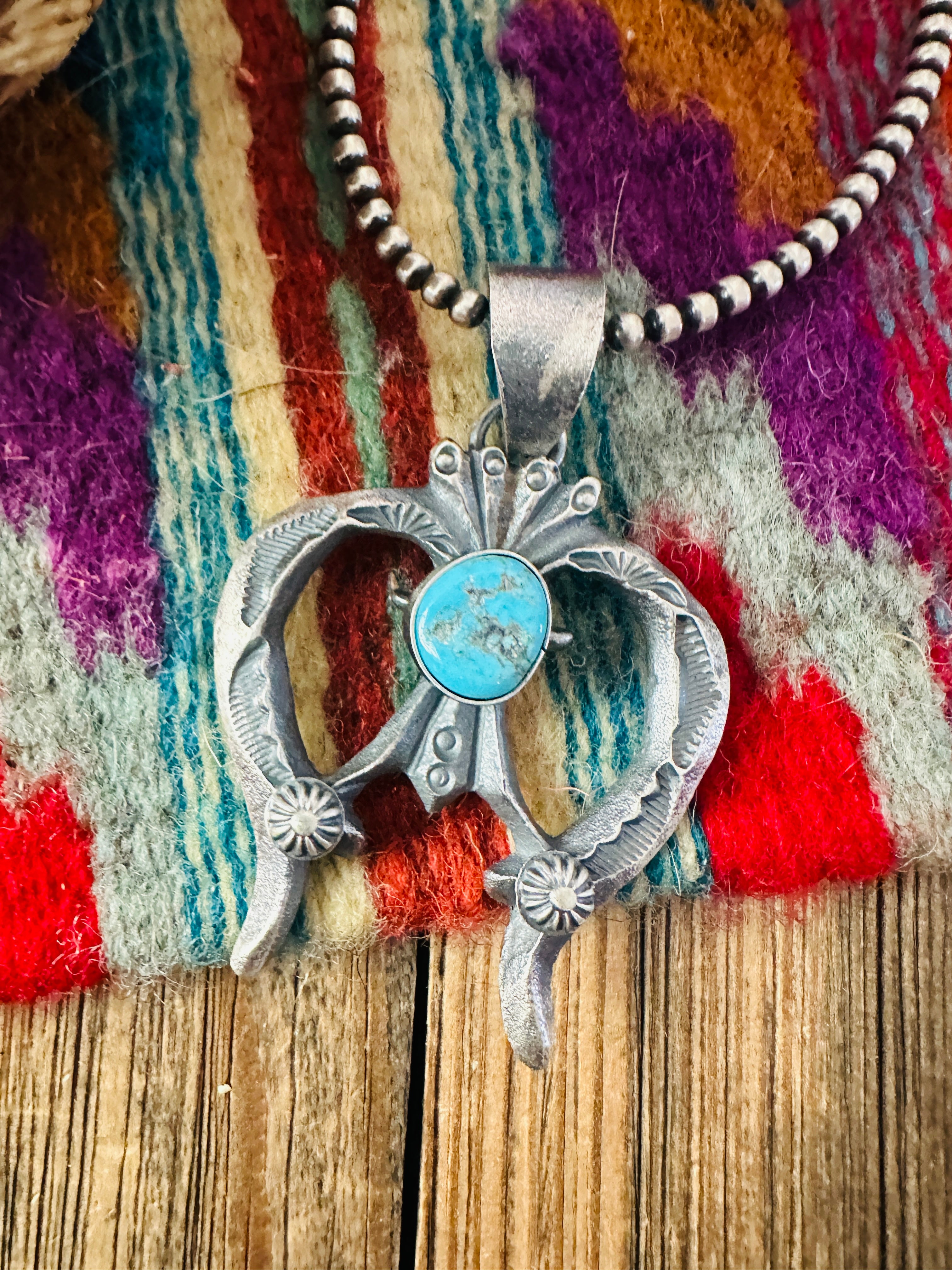Handcrafted Sterling Silver & Kingman Turquoise Naja Pendant by Kevin Billah
