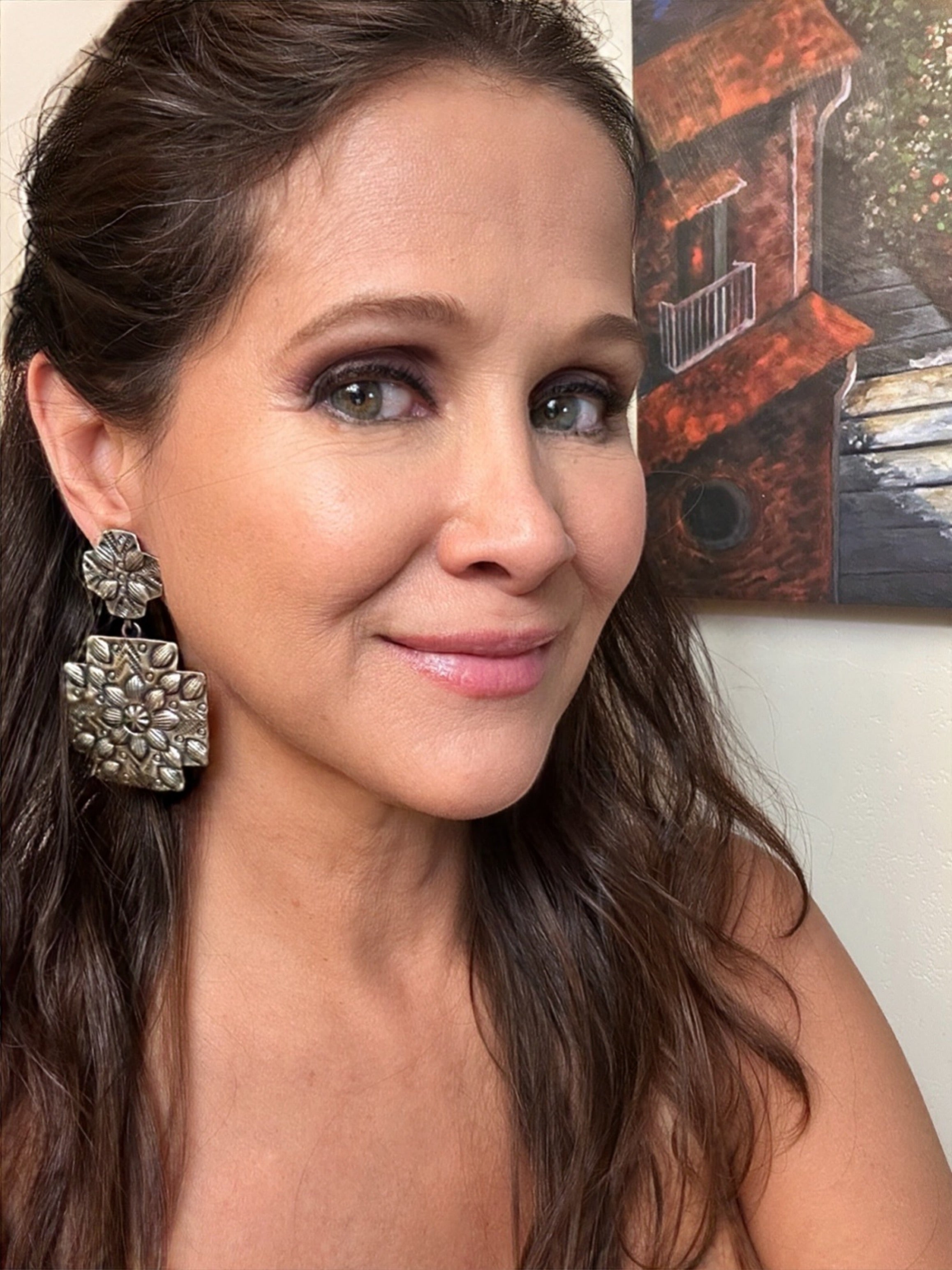 Two Cross Silver-Plated Engraved Earrings