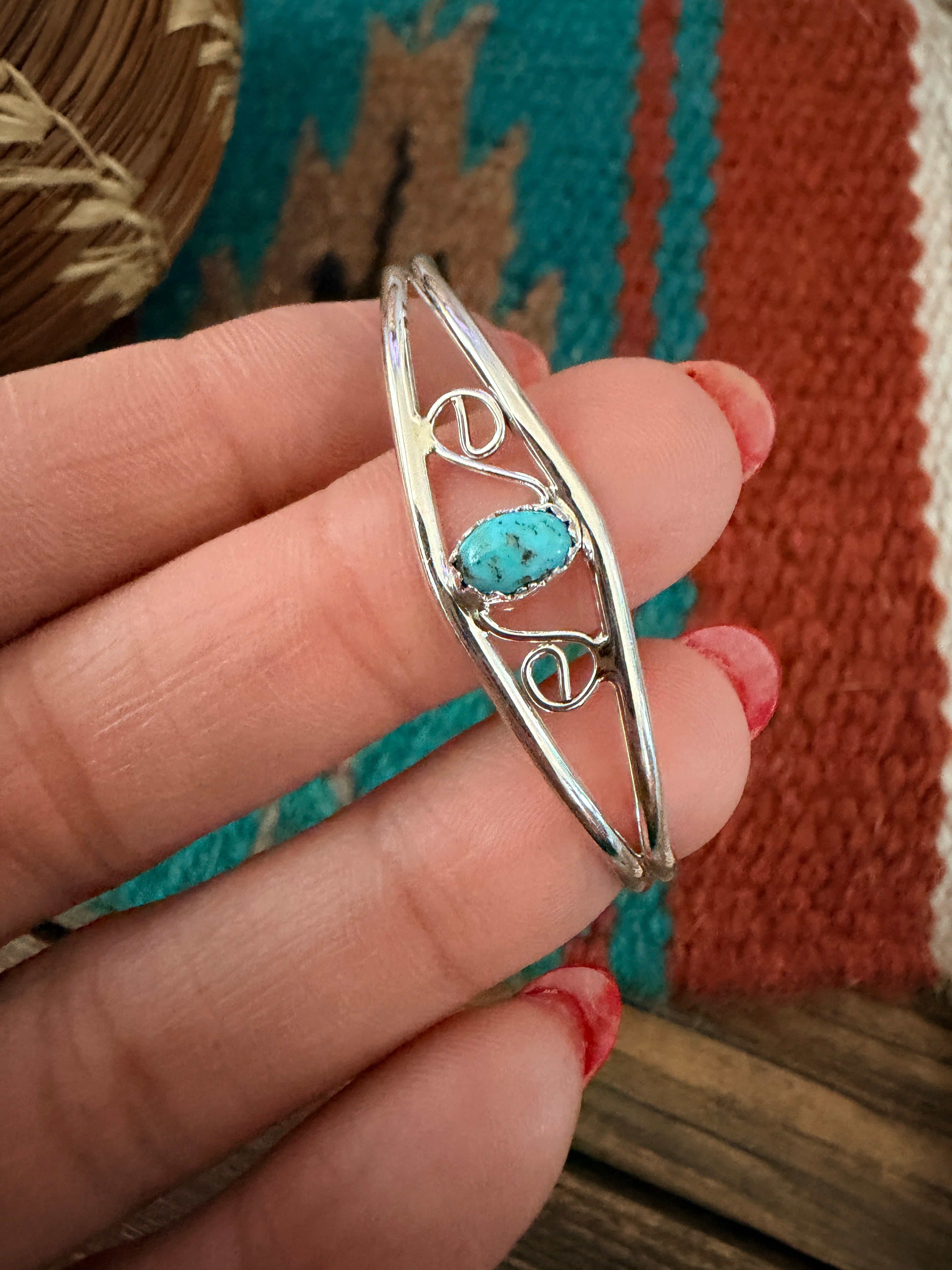 Handcrafted Turquoise & Sterling Silver Baby Cuff Bracelet