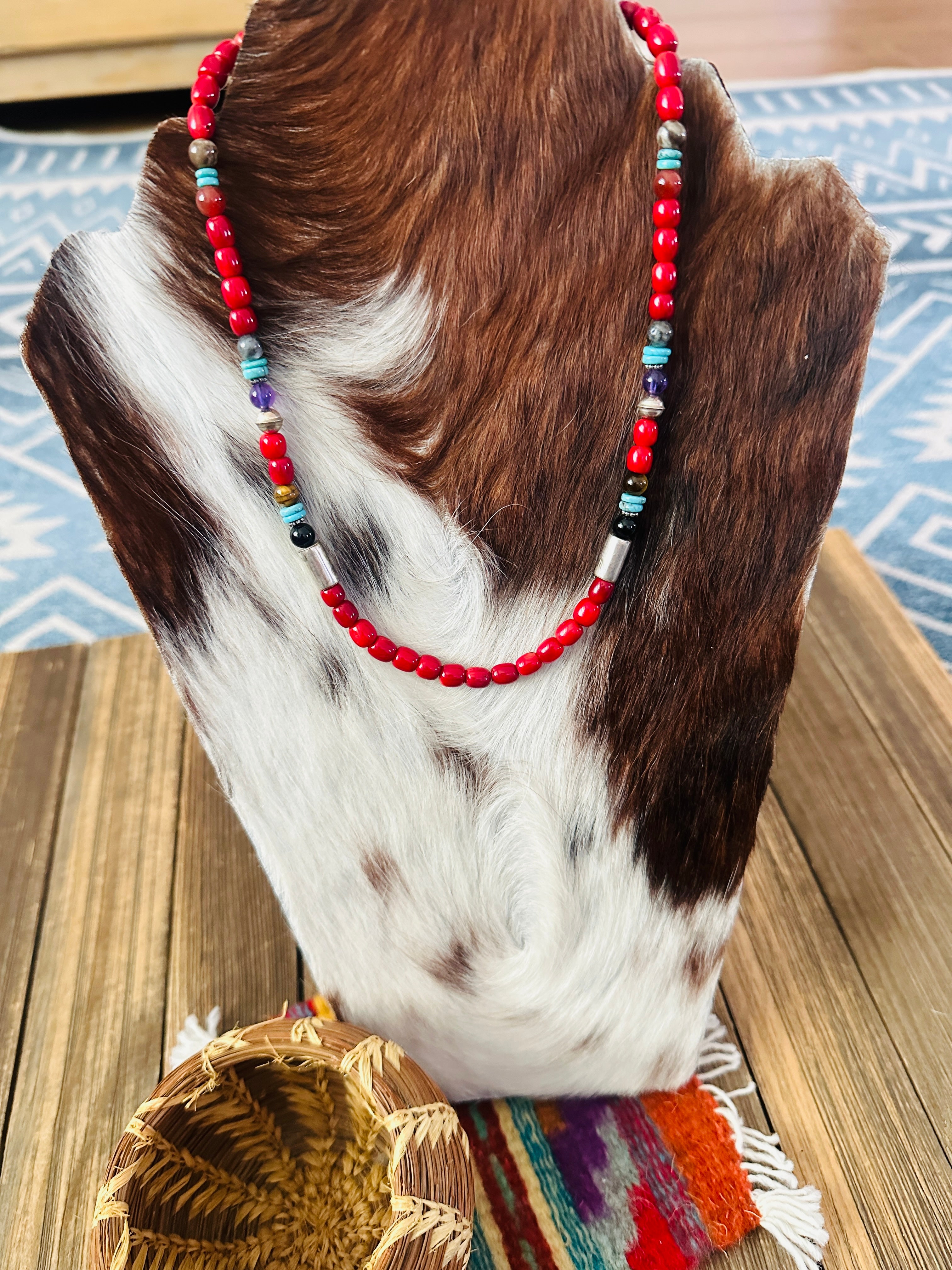 Handcrafted Multi Stone & Sterling Silver Beaded 18” Necklace by T & R Singer