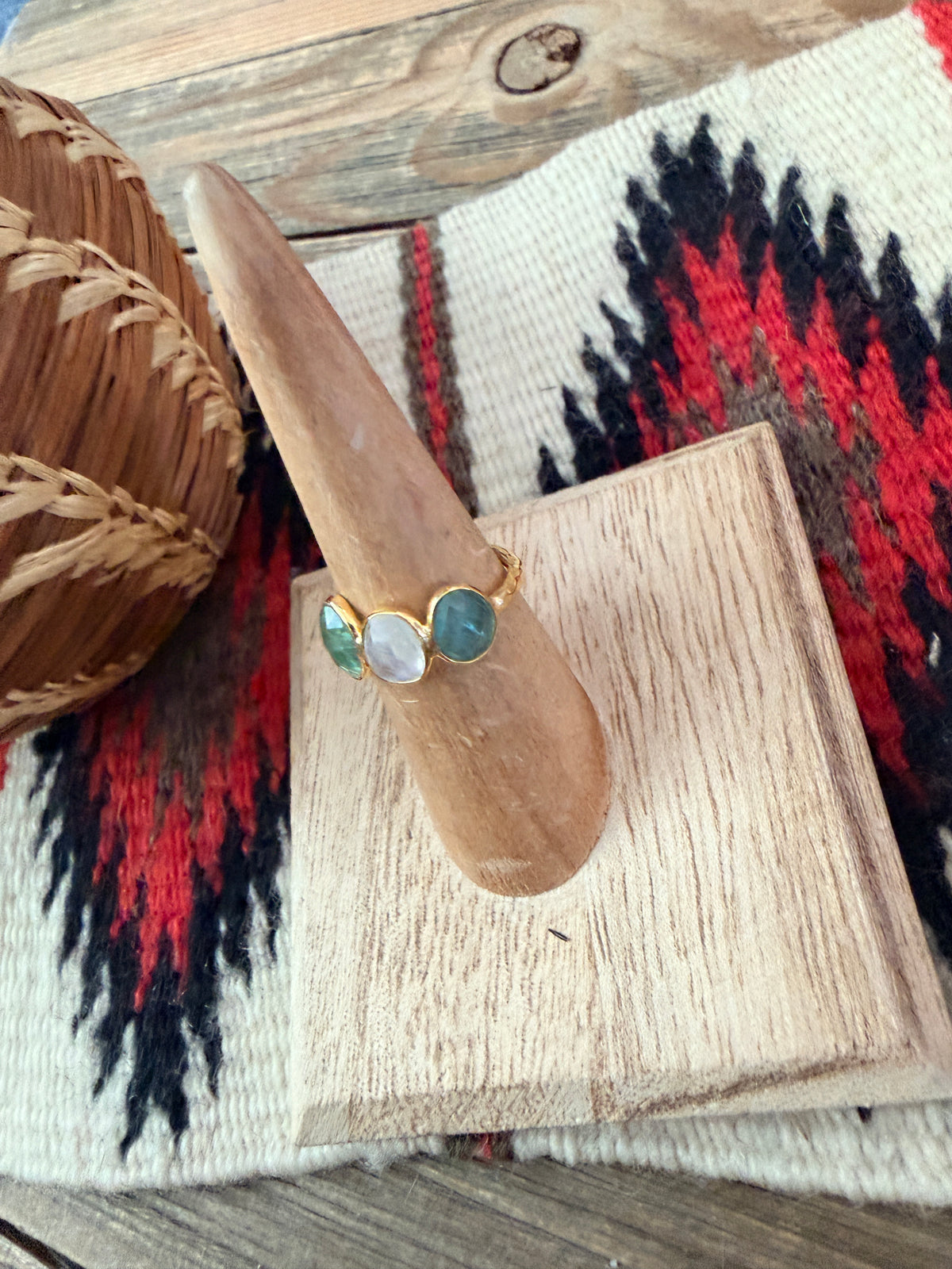 Handmade 18K Gold Vermeil Sterling Silver & Multi Stone Ring Size 6
