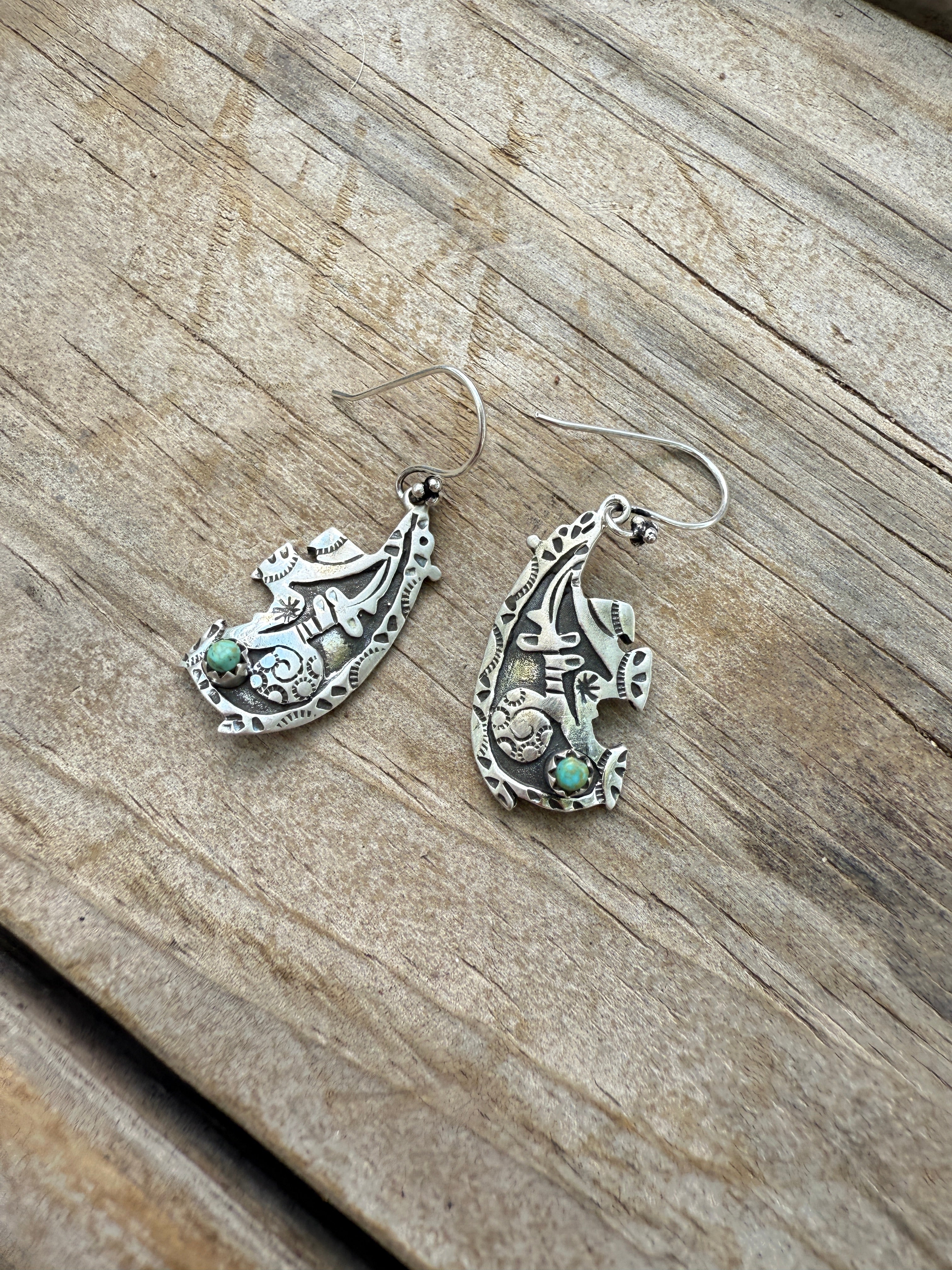 Handmade Turquoise and Sterling Silver Bear Dangles