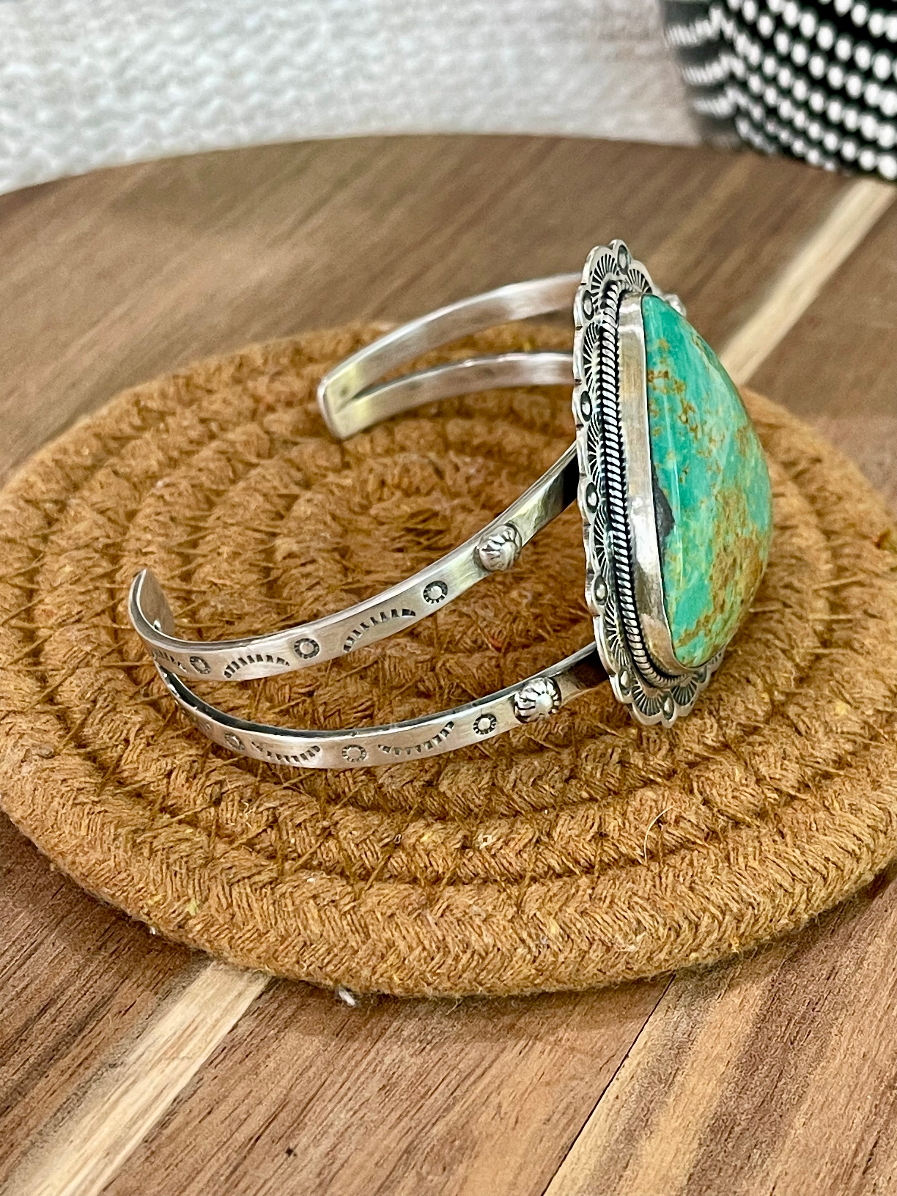 Gorgeous Handmade Sterling Silver & Royston Turquoise Cuff Bracelet