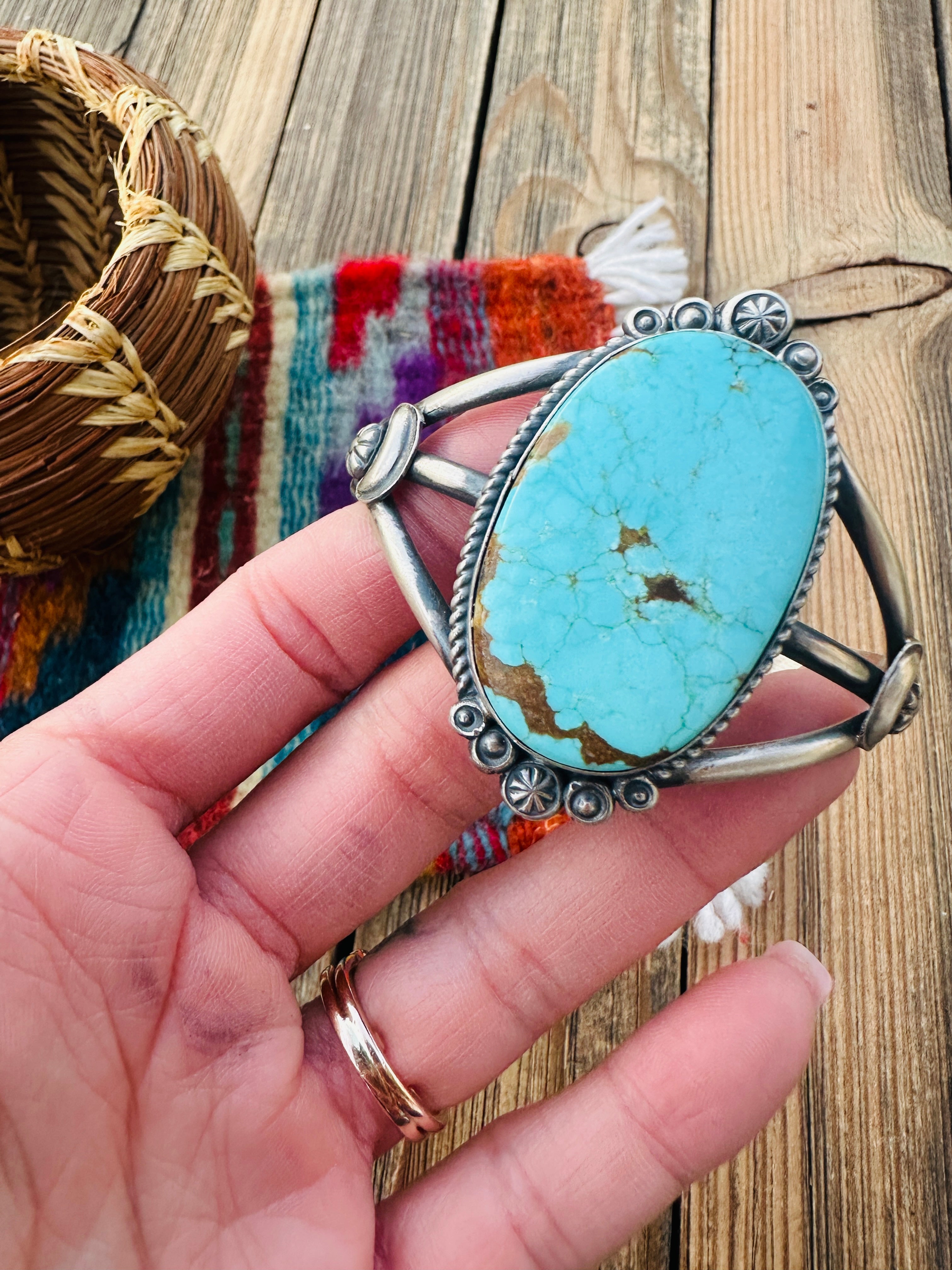 Handcrafted Turquoise & Sterling Silver Cuff Bracelet by Robert Shakey