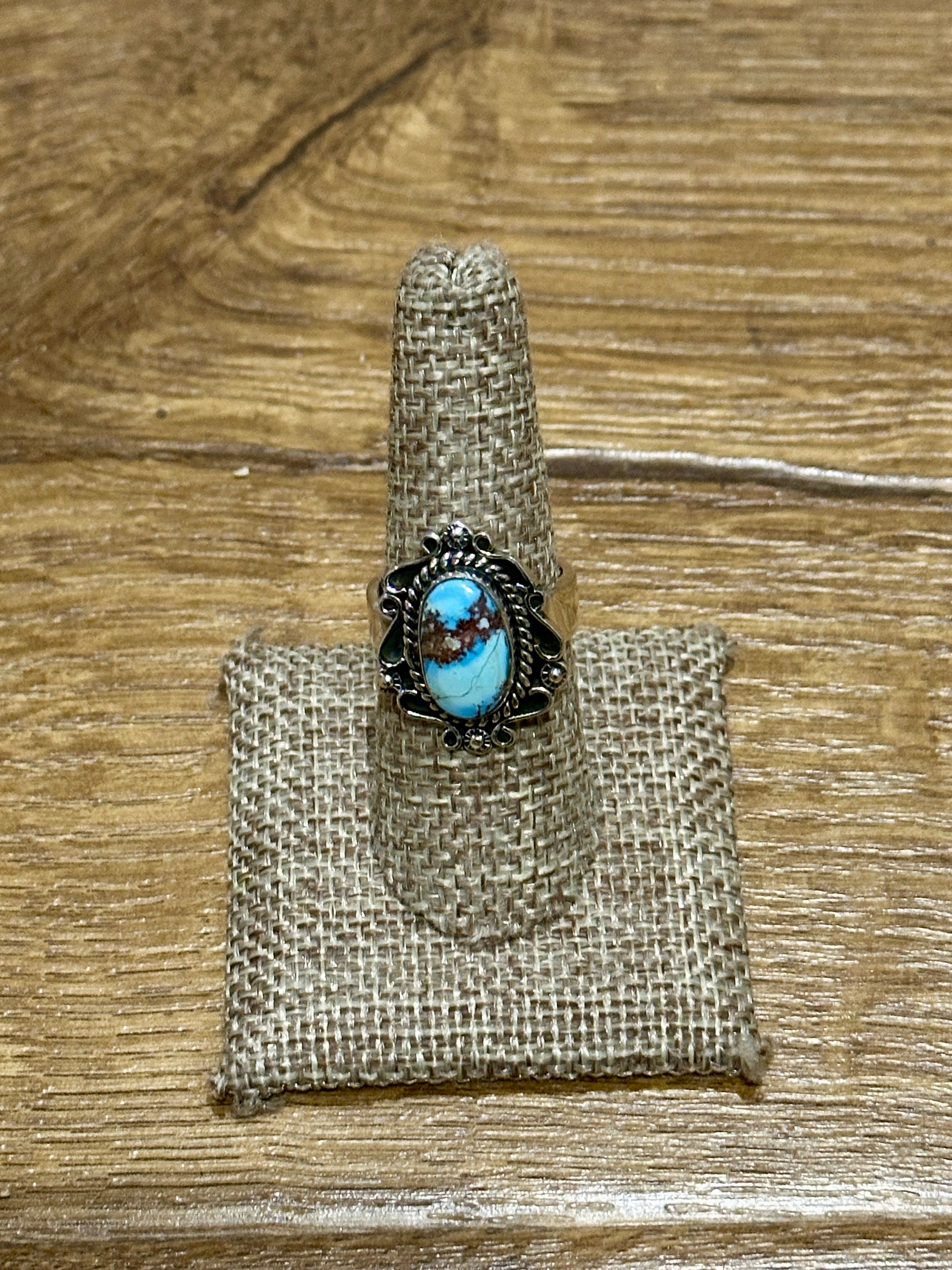 Handmade Golden Hills Turquoise & Sterling Silver Single Stone Adjustable Ring Signed Nizhoni