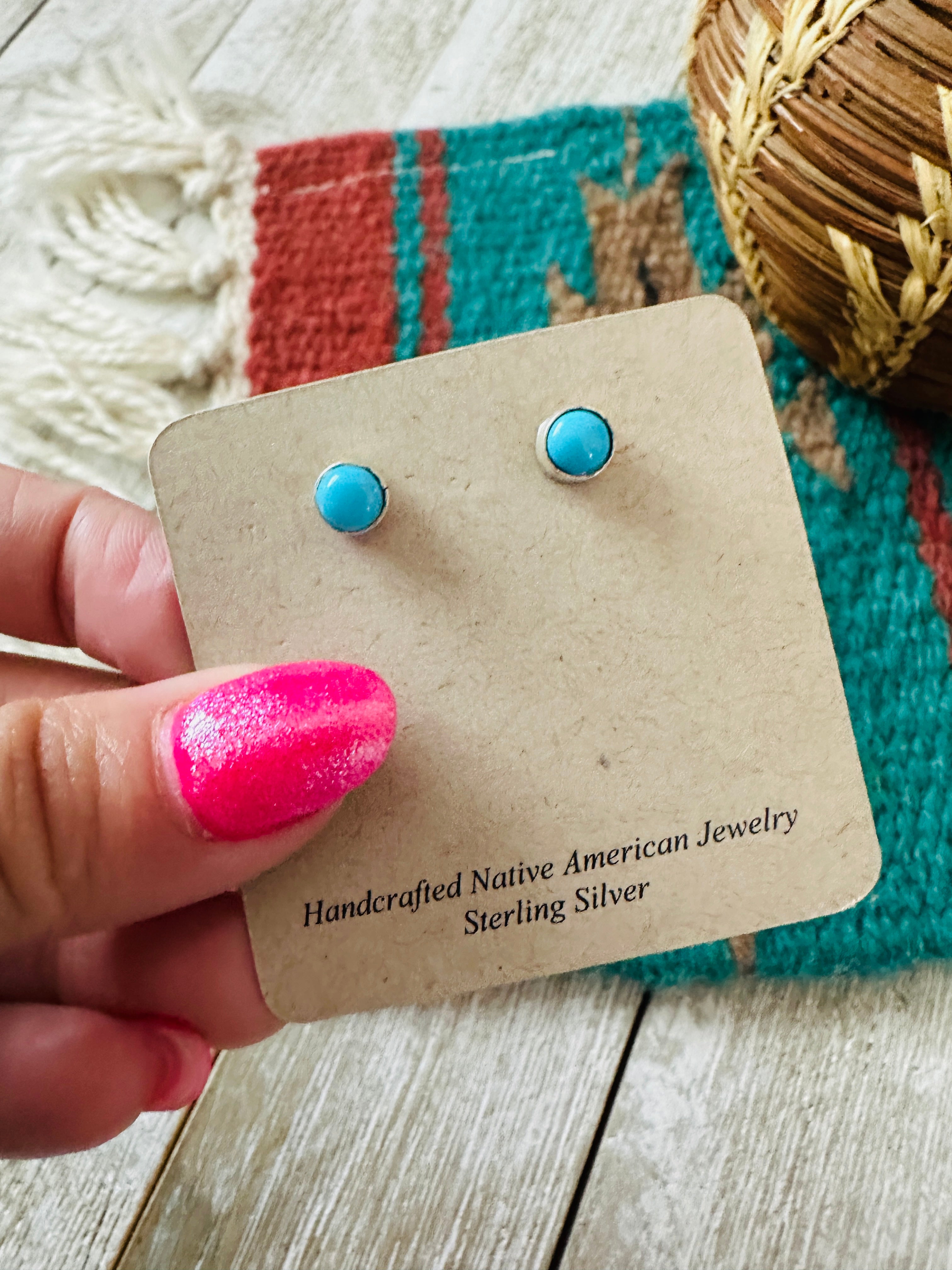 Handcrafted Sonoran Gold Turquoise & Sterling Silver Stud Earrings by Gilbert Weebothee