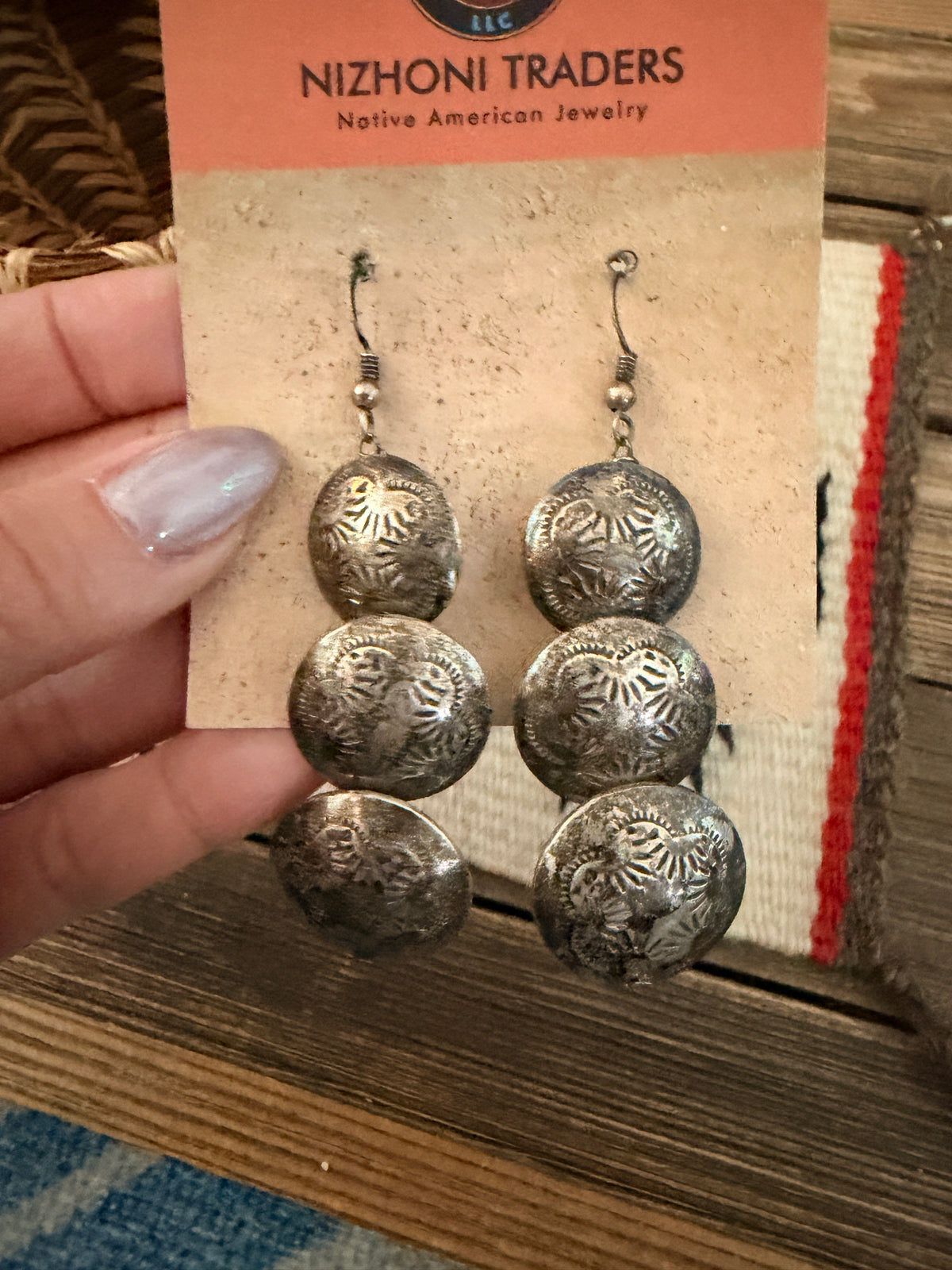 Handcrafted Old Pawn Sterling Silver Pillow Bead Dangle Earrings