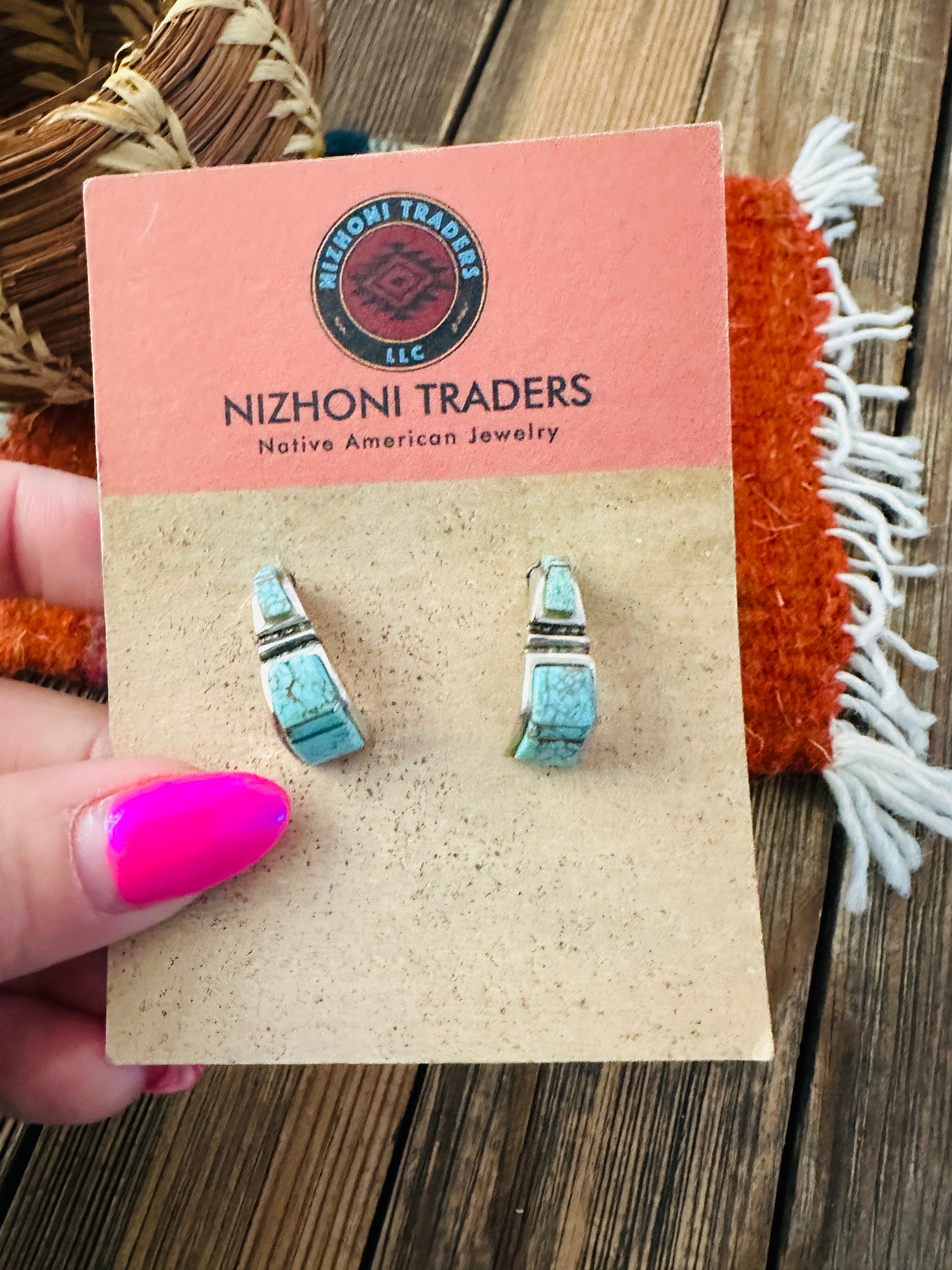 Handcrafted Turquoise & Sterling Silver Inlay Post Earrings