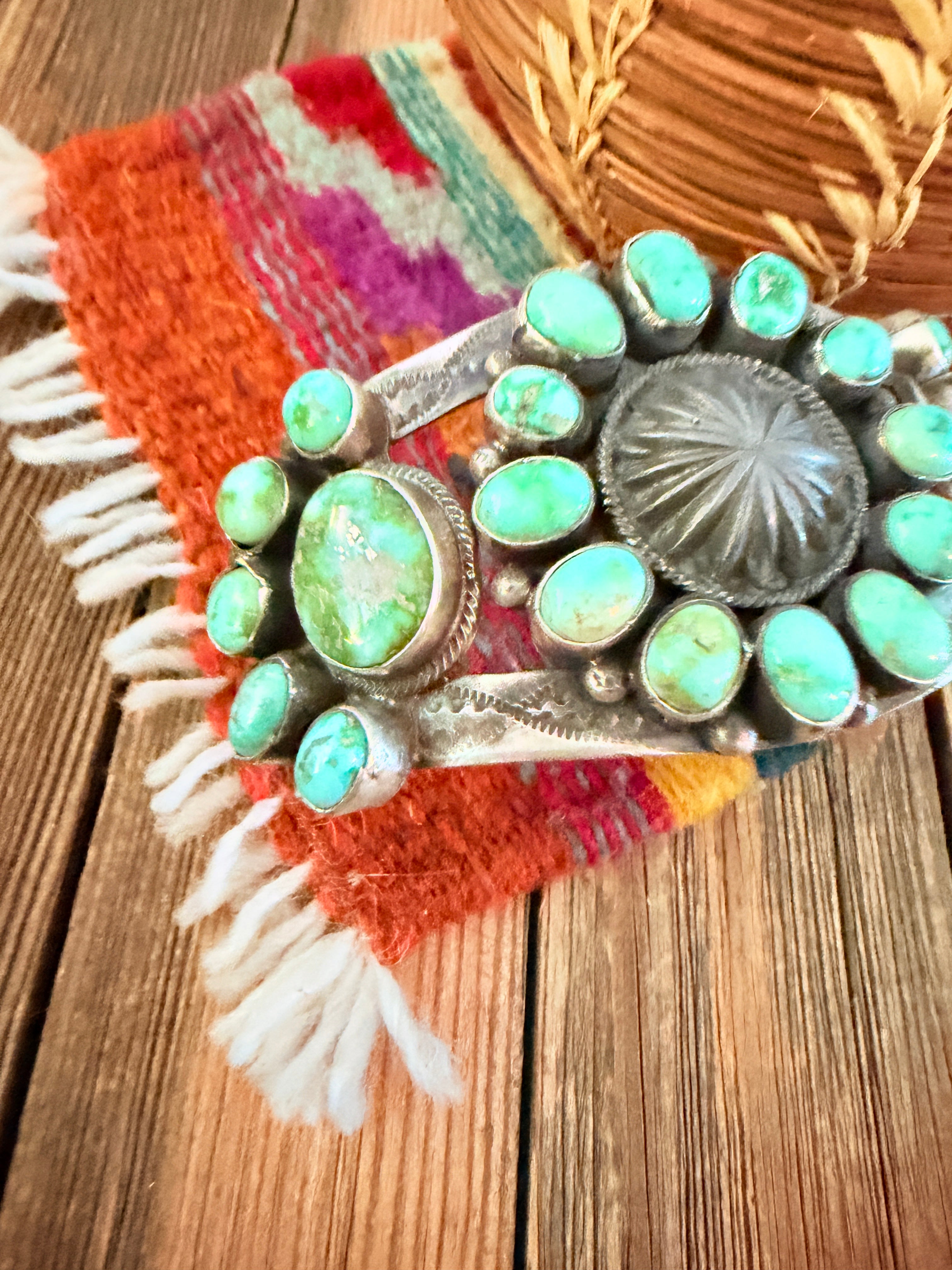 Handcrafted Turquoise & Sterling Silver Concho Cuff Bracelet by Bobby Johnson