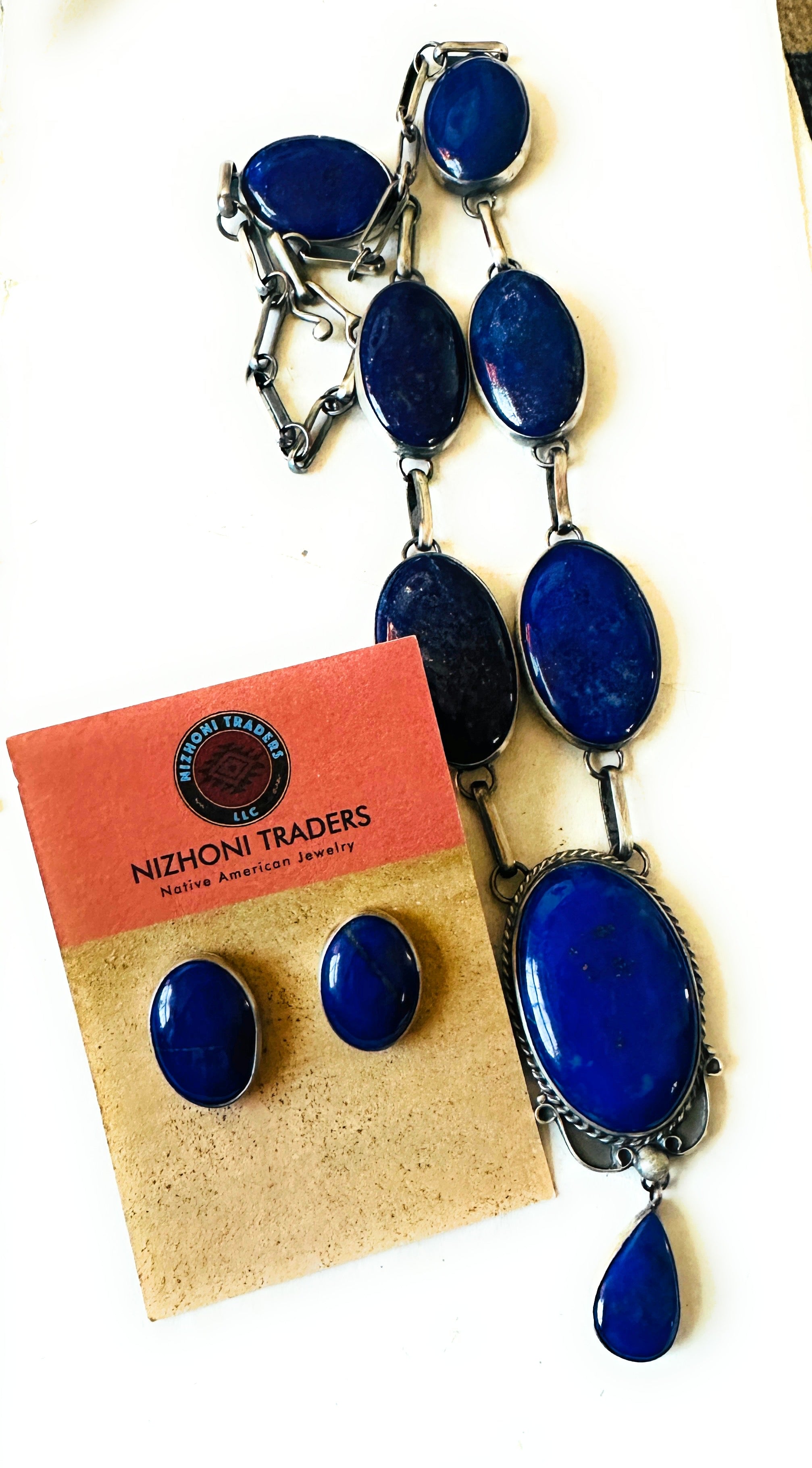 Handcrafted Lapis & Sterling Silver Necklace and Earring Set by Alex James