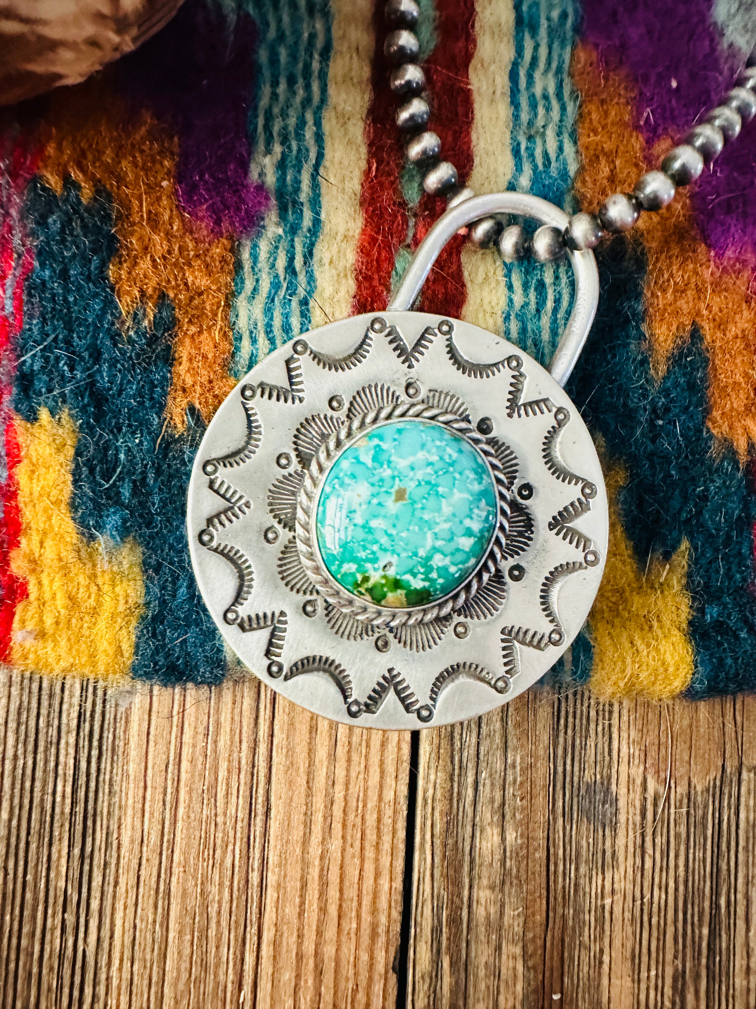 Handcrafted Turquoise & Sterling Silver Locket Style Pendant by Charles Johnson