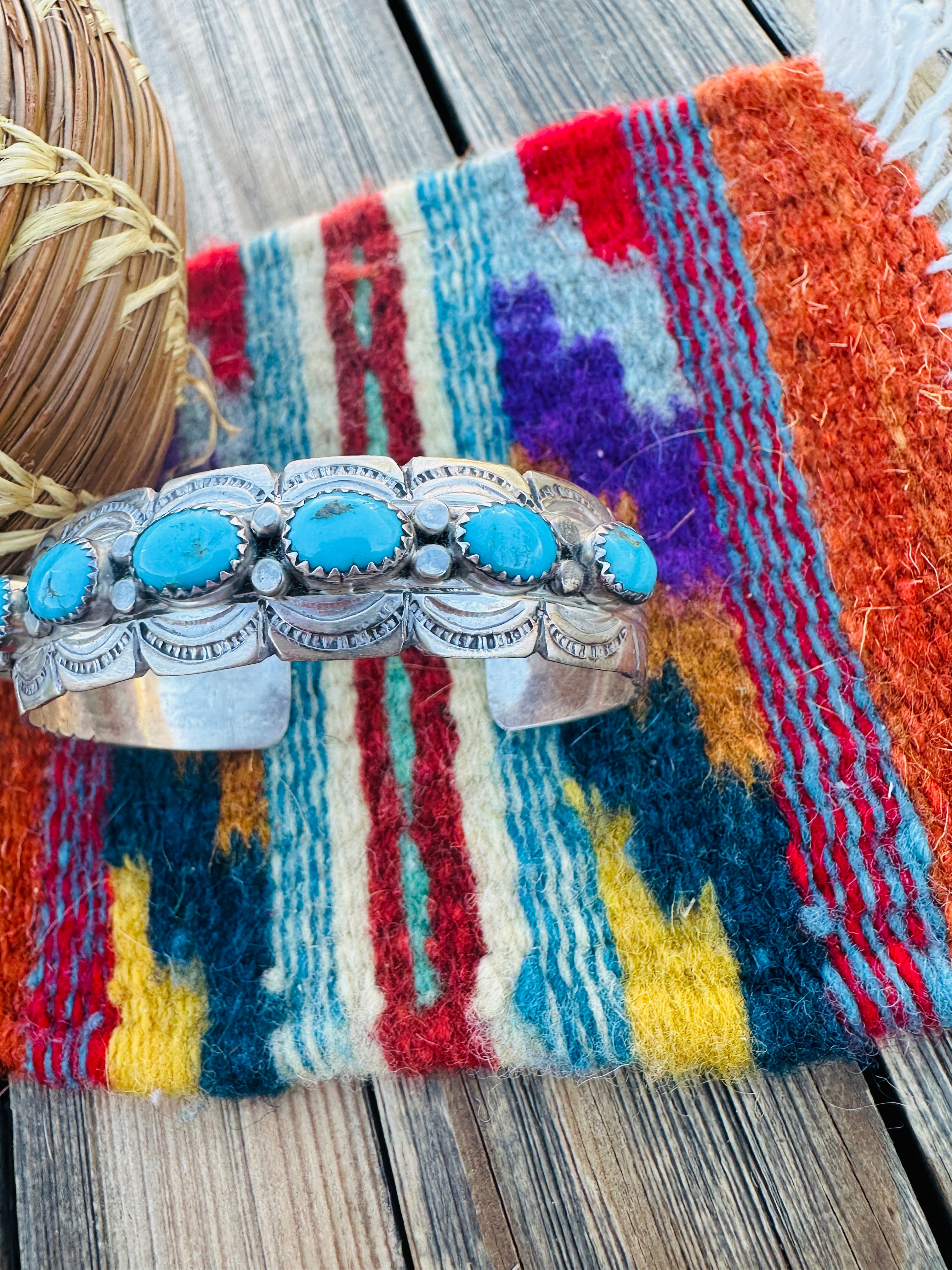 Handcrafted Old Pawn Sterling Silver & Turquoise Cuff Bracelet