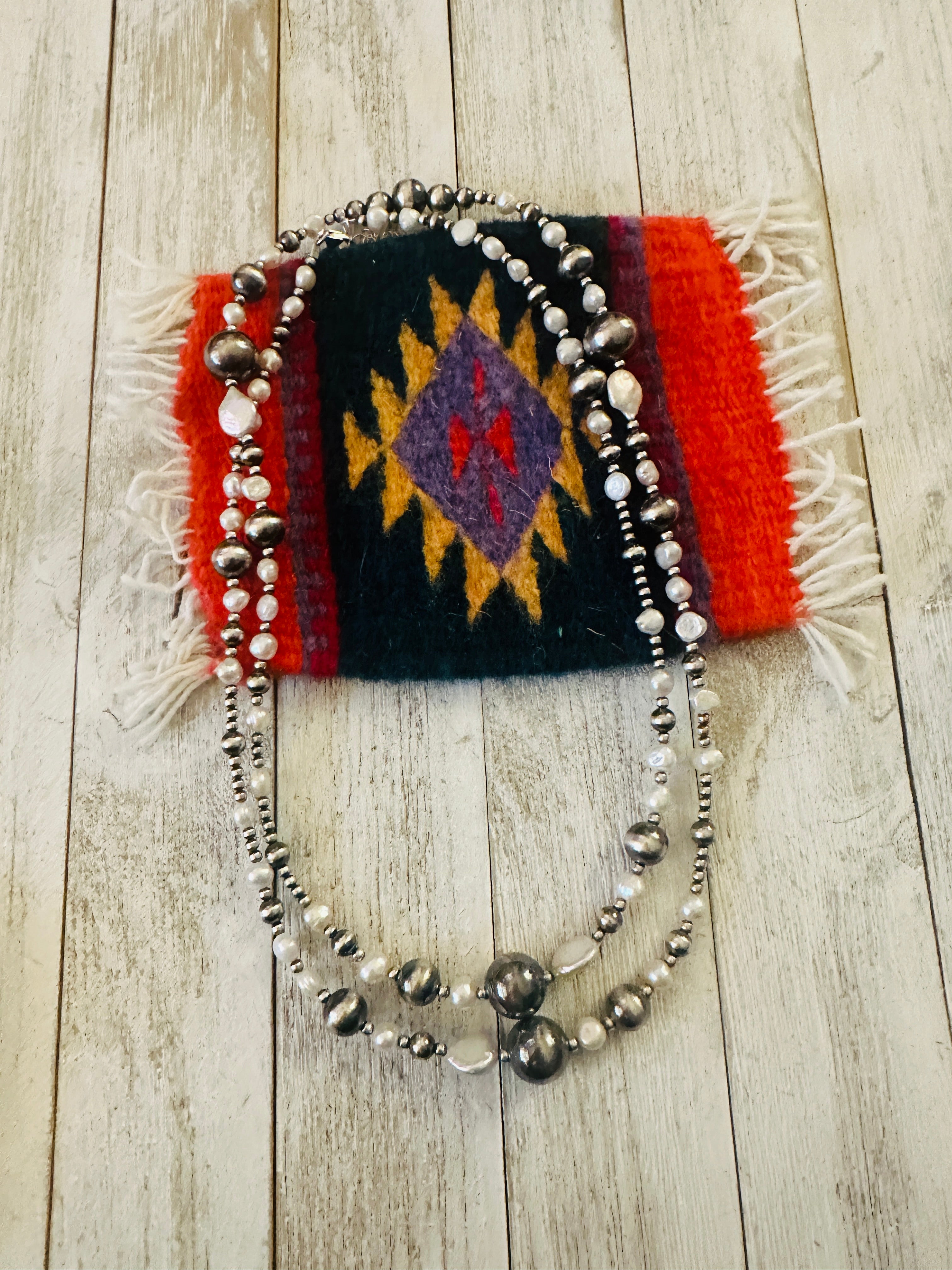 Handcrafted Pearl & Freshwater Pearl Beaded Necklace 42”