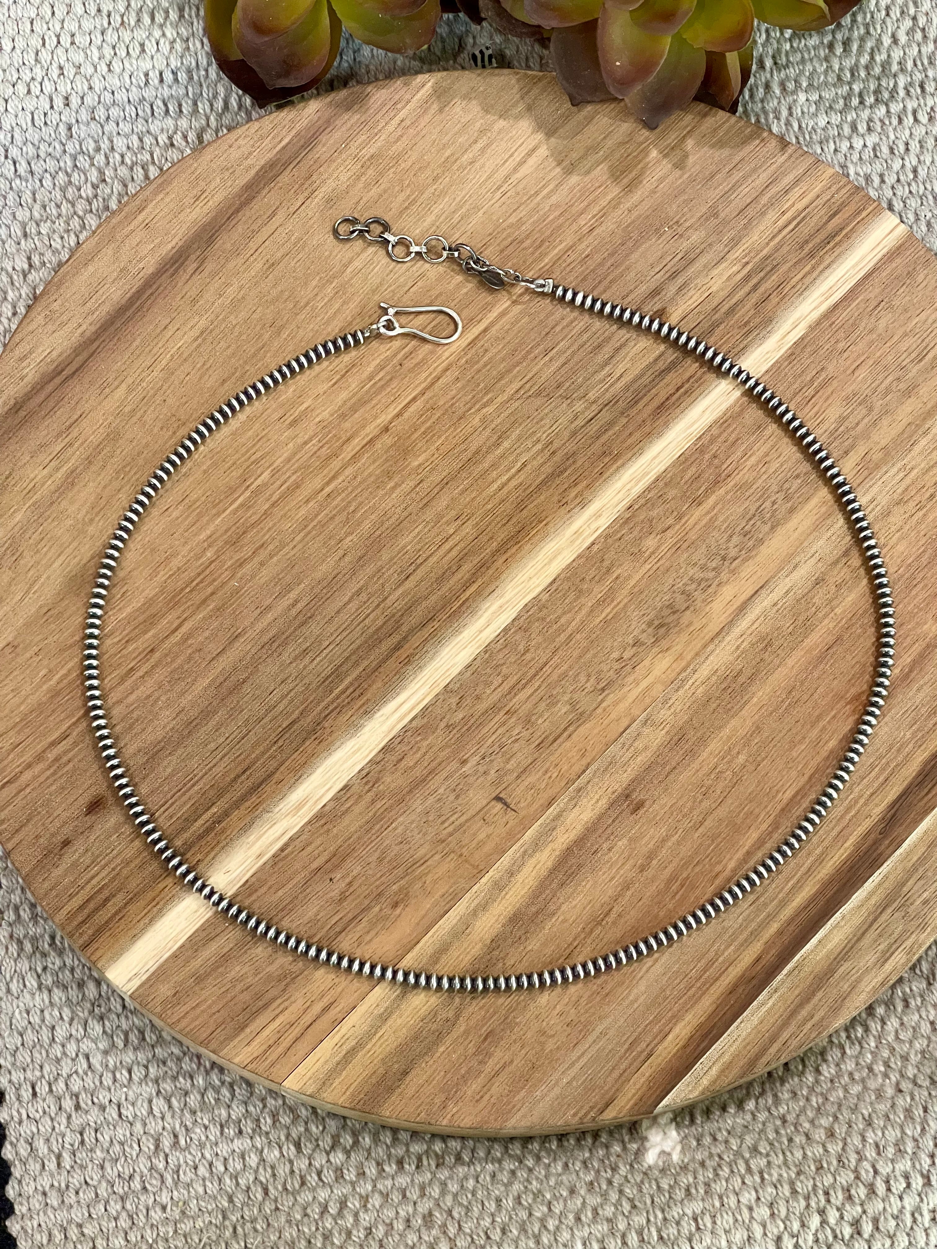 Handmade Sterling Silver 3mm 18” Beaded Necklace