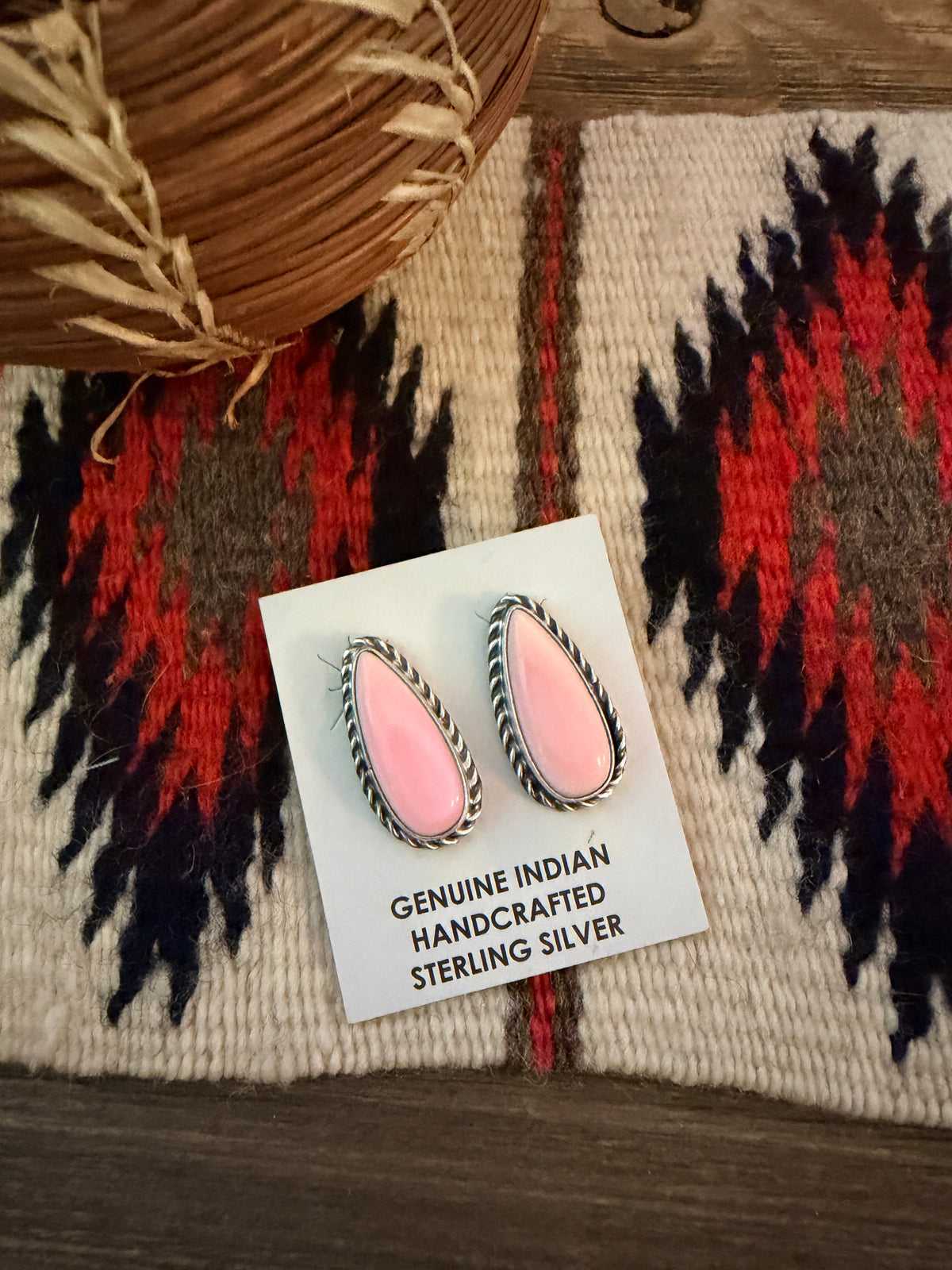 Handcrafted Queen Pink Conch & Sterling Silver Post Earrings