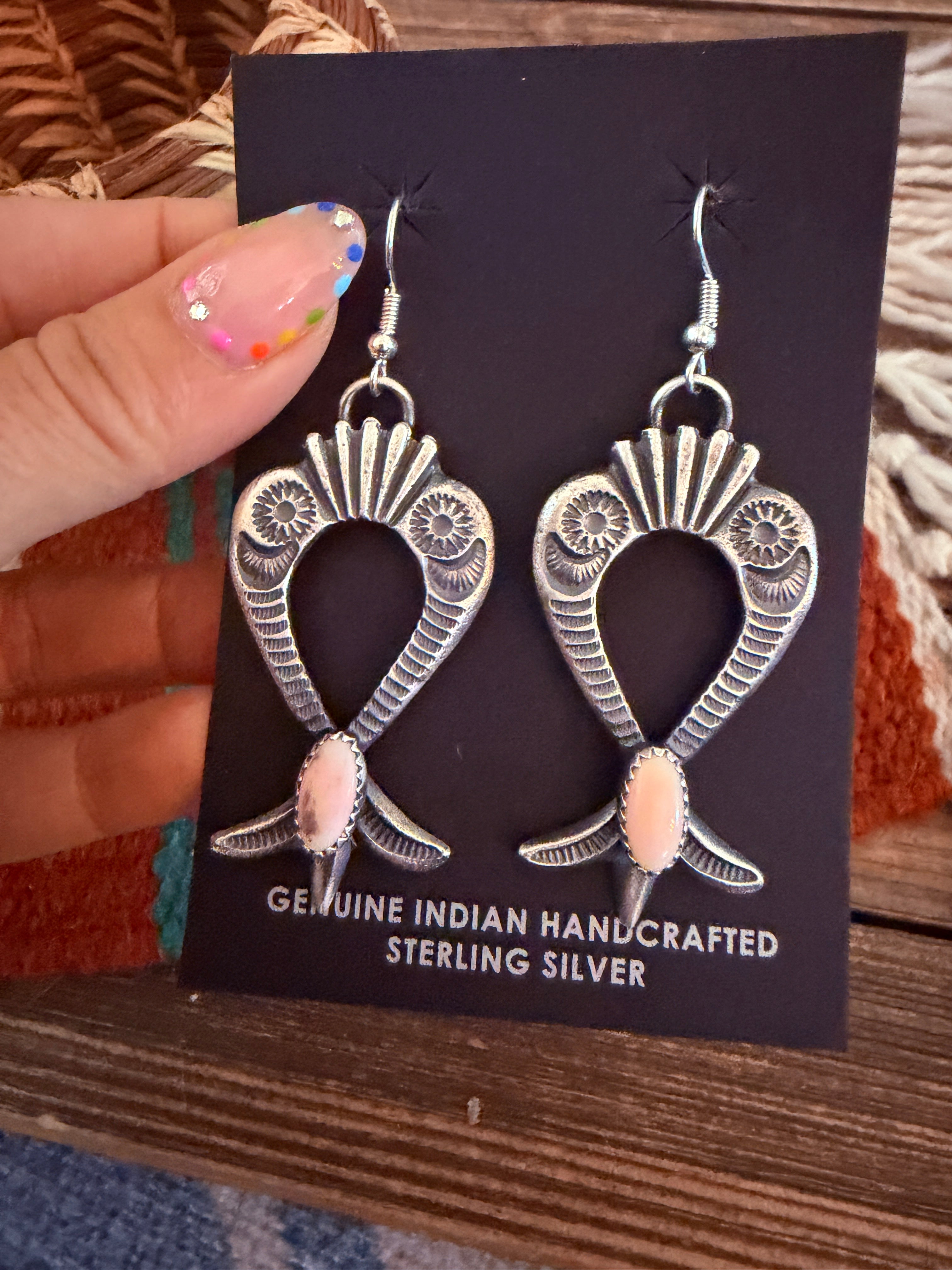 Handcrafted Queen Pink Conch & Sterling Silver Naja Dangle Earrings by Kevin Billah