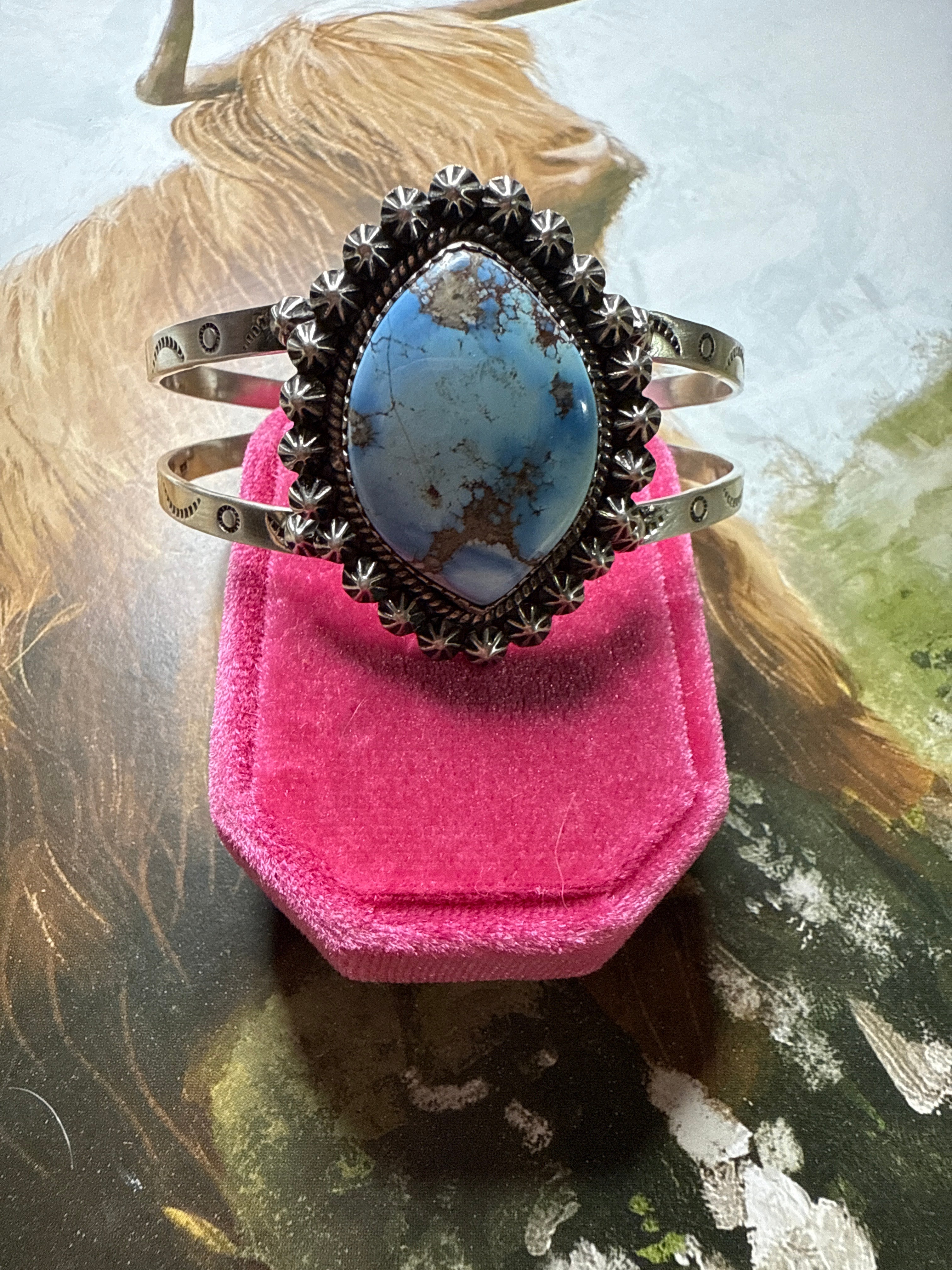 Handmade Sterling Silver & Golden Hills Turquoise Cuff Bracelet