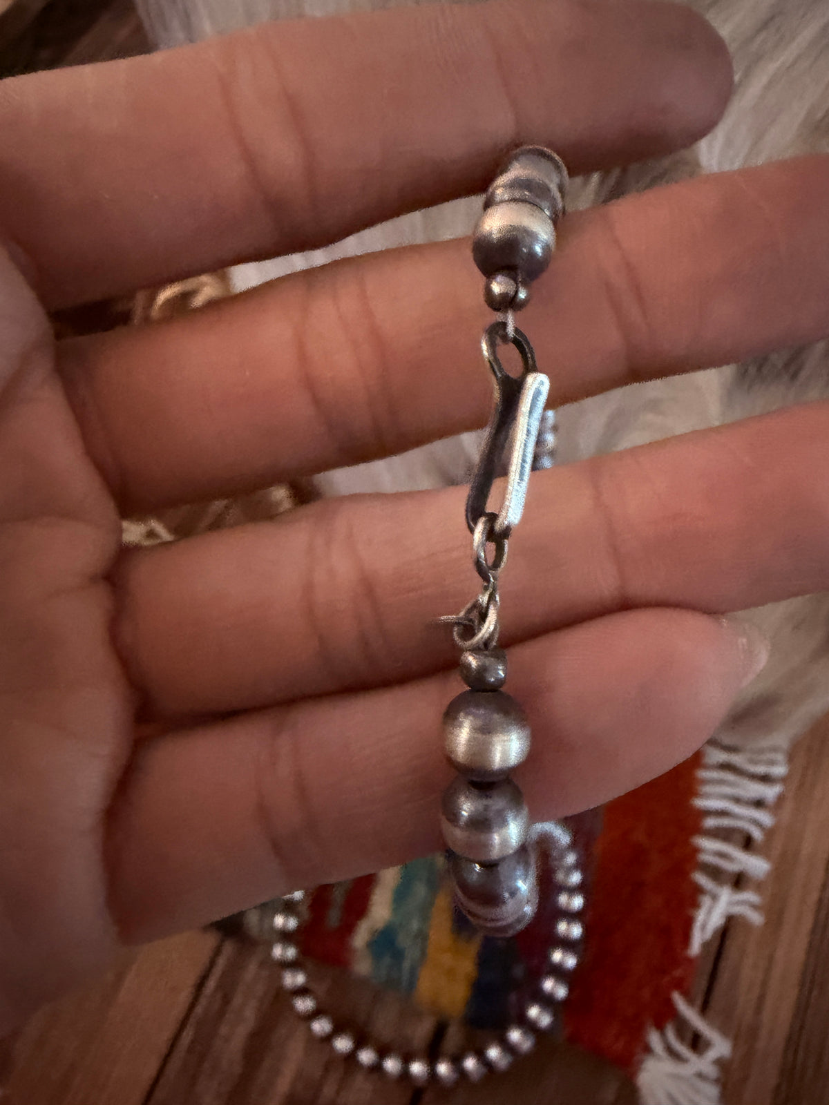 Handcrafted White Buffalo & Sterling Silver Pearl 20” Beaded Necklace